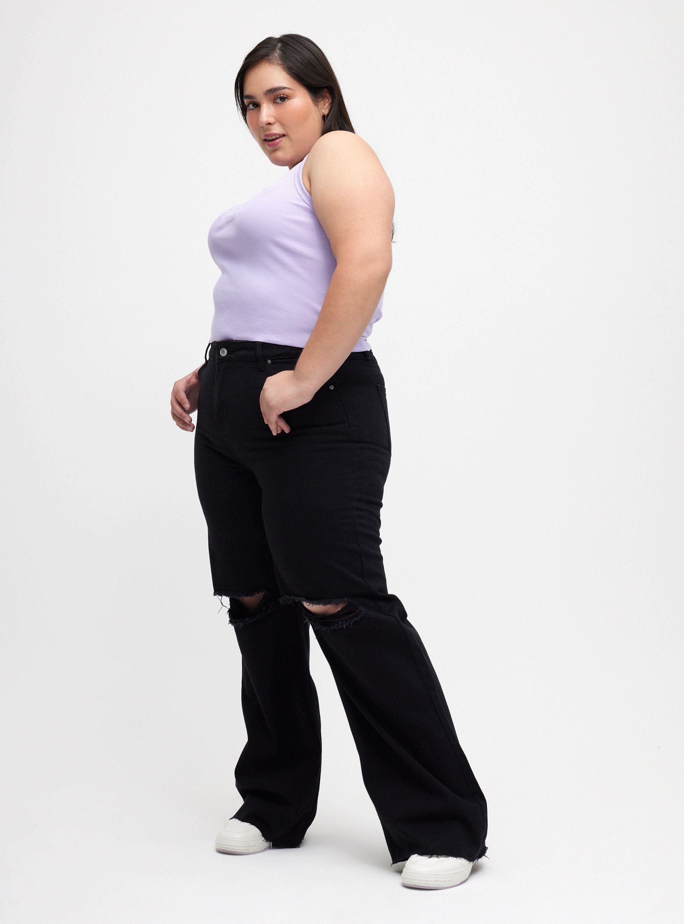 Jeans Wide Leg Roturas Rodilla Plus-3