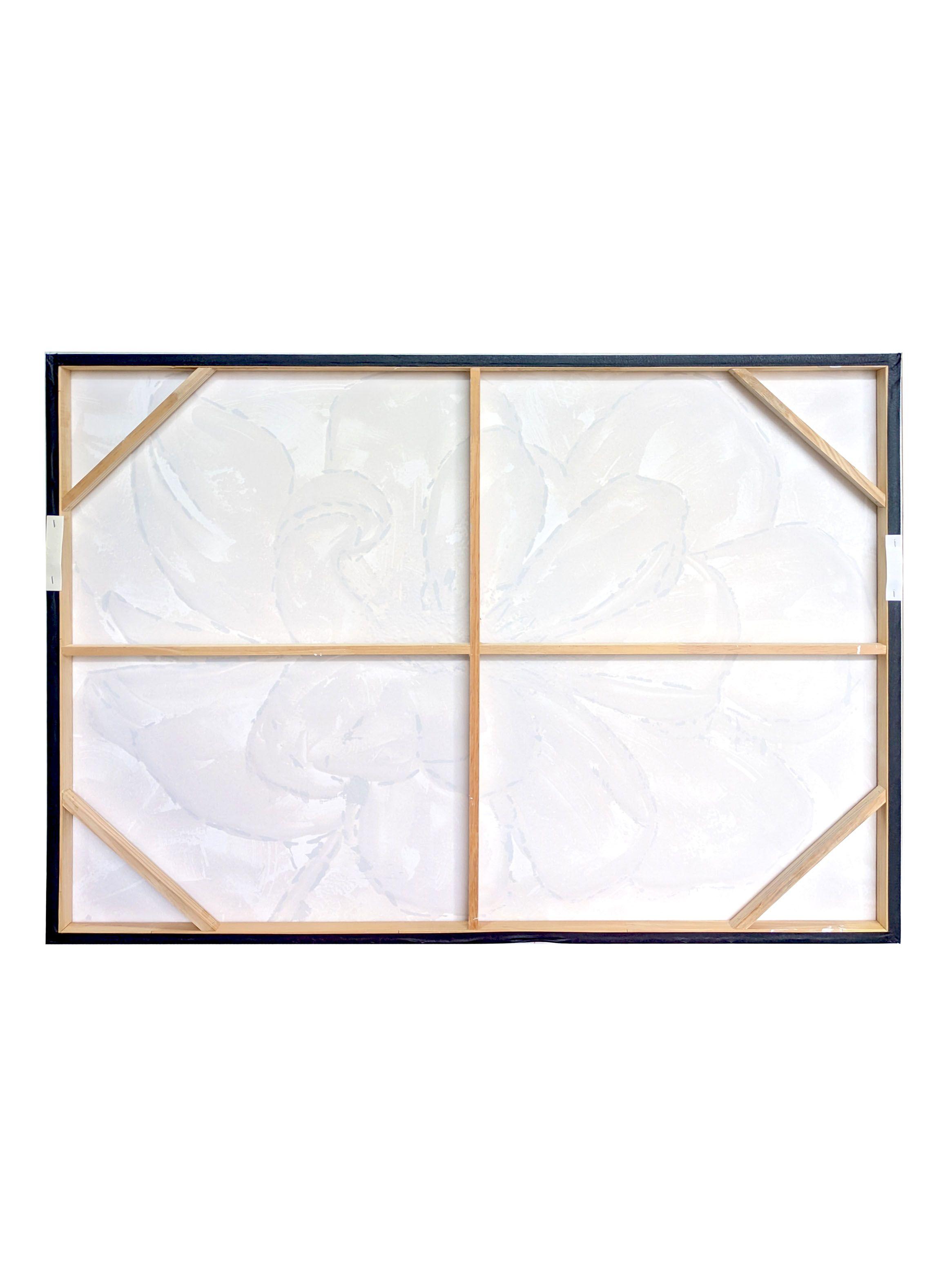 Cuadro Flor con Relieve Blanco Dorado 90x120 cm-2