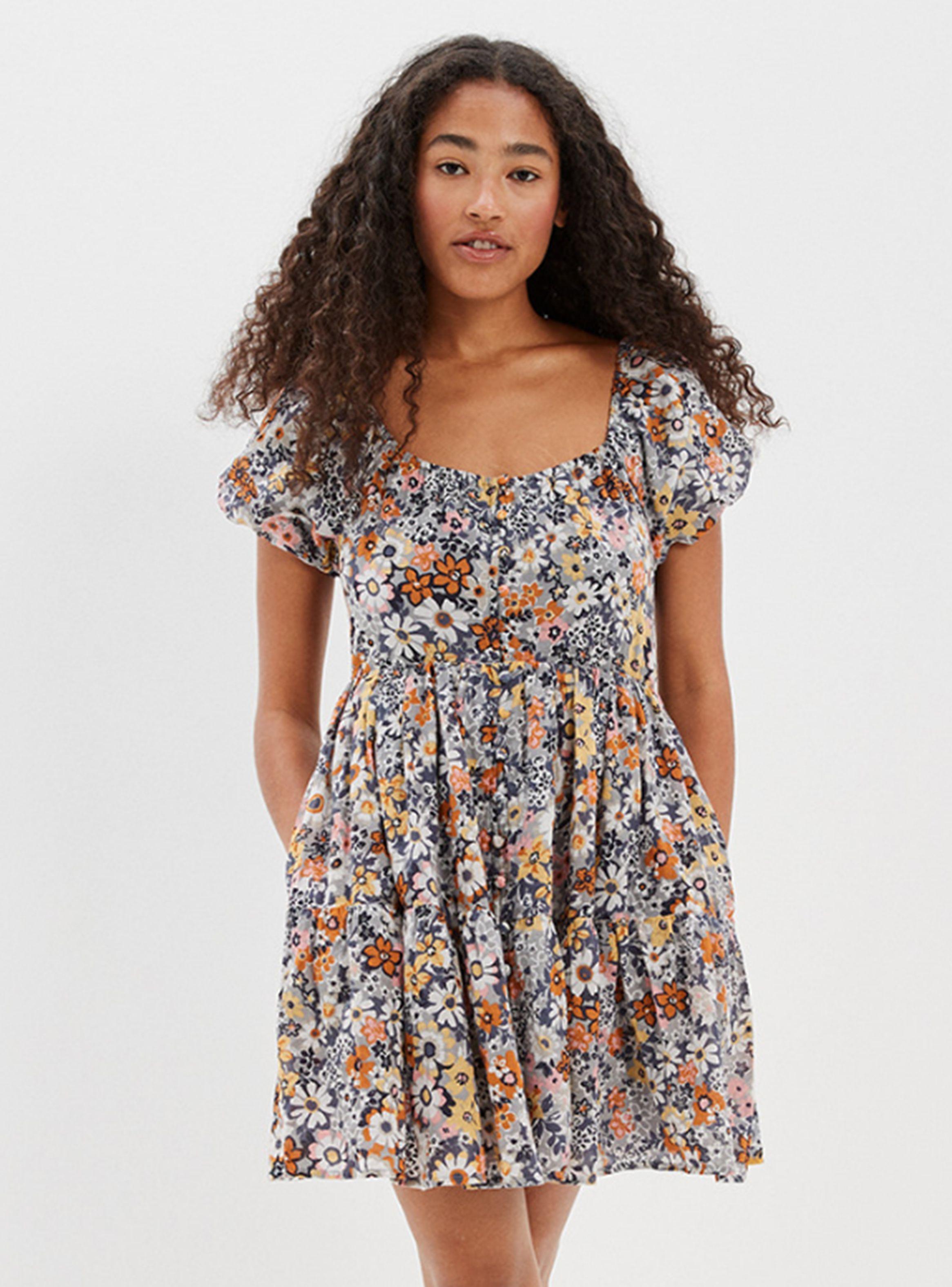 Vestido Floral Babydoll con Botones Al Frente-0