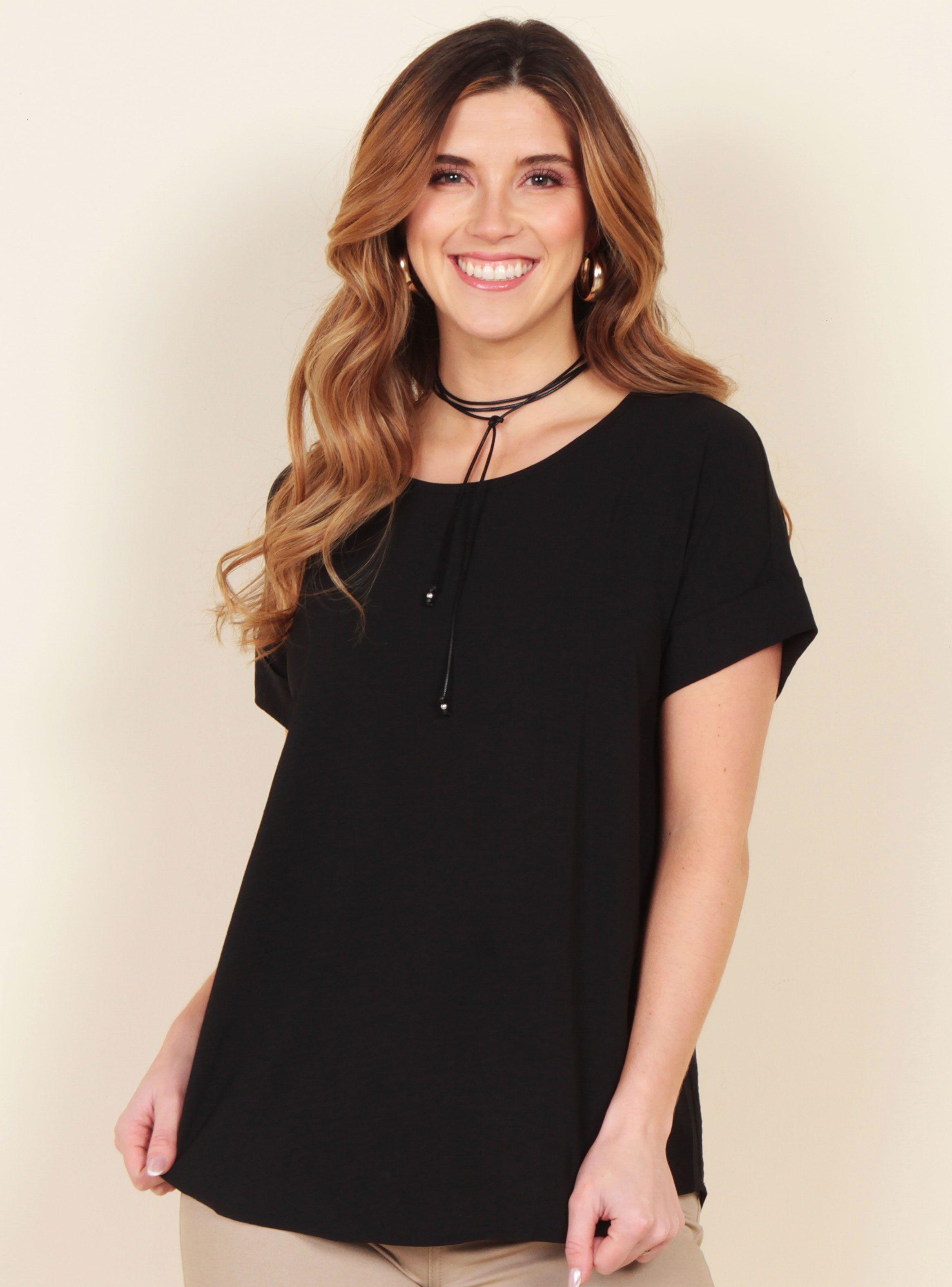 Blusa Escote Redondo con Botones en Centro Espalda-0