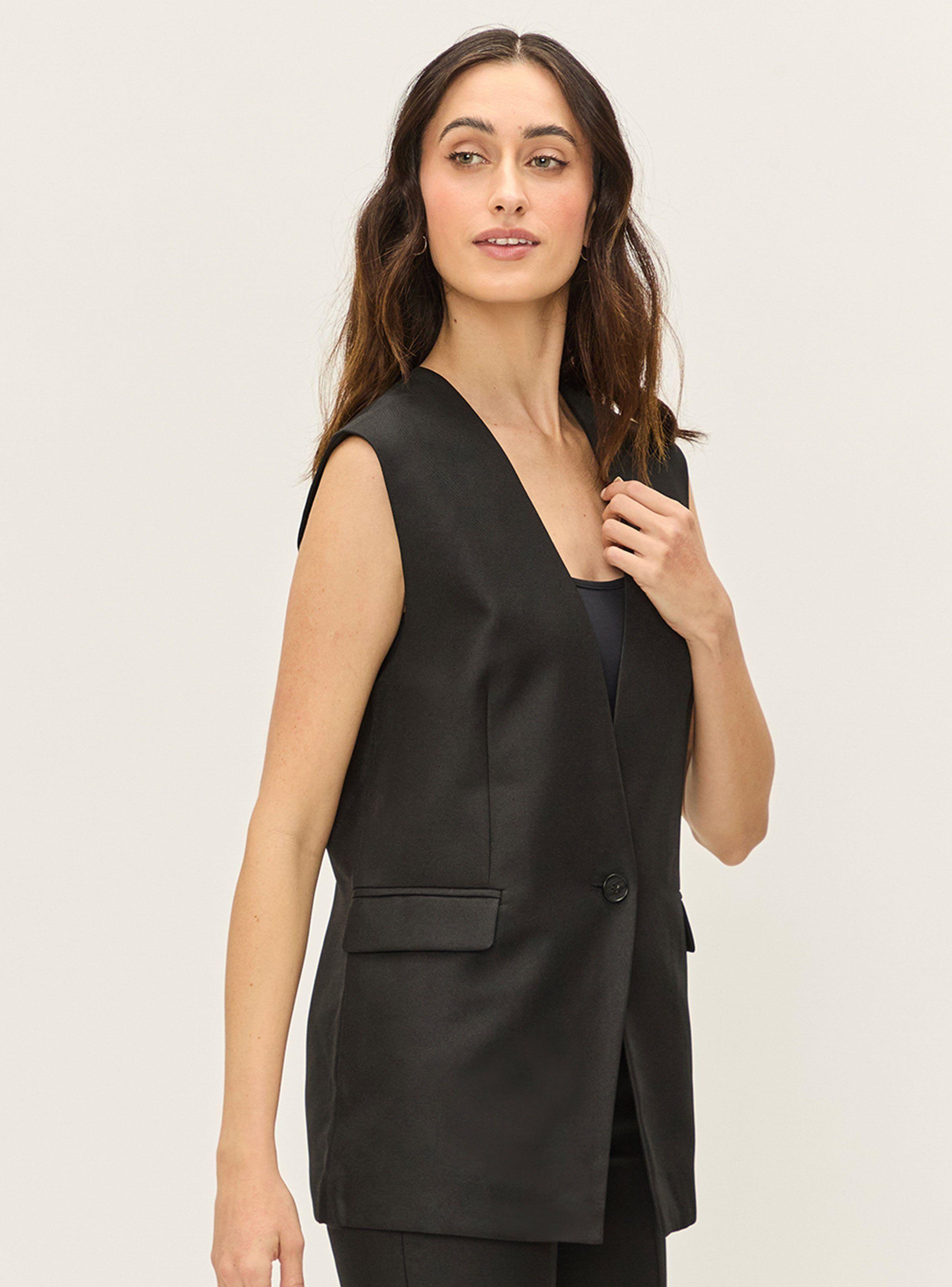 Blazer sin Mangas Liso con Botón Solapa-2