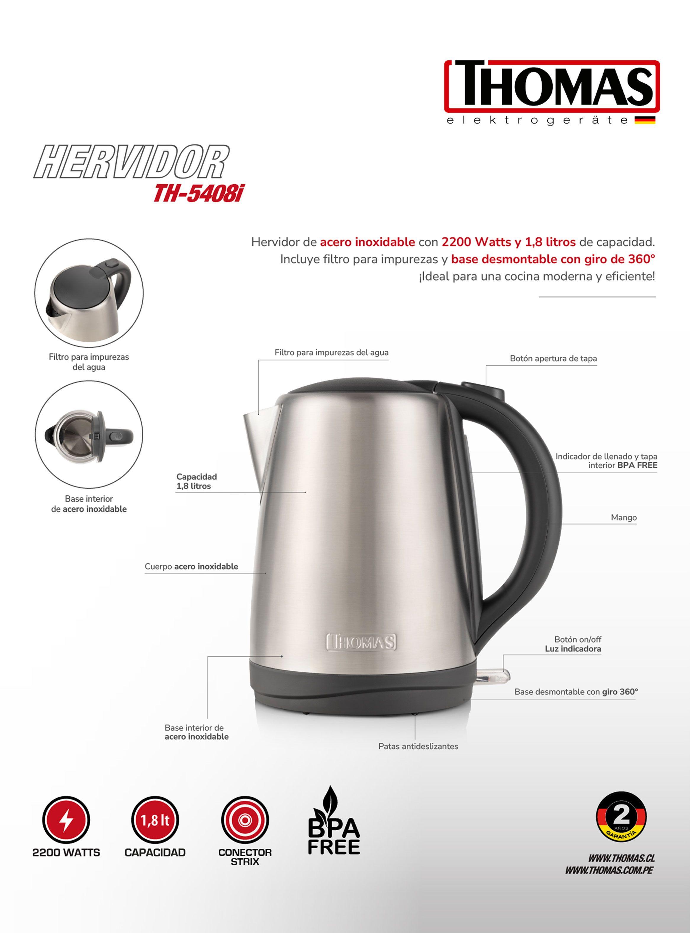 Hervidor 1.8 Litros Acero Inoxidable TH-5408i-7