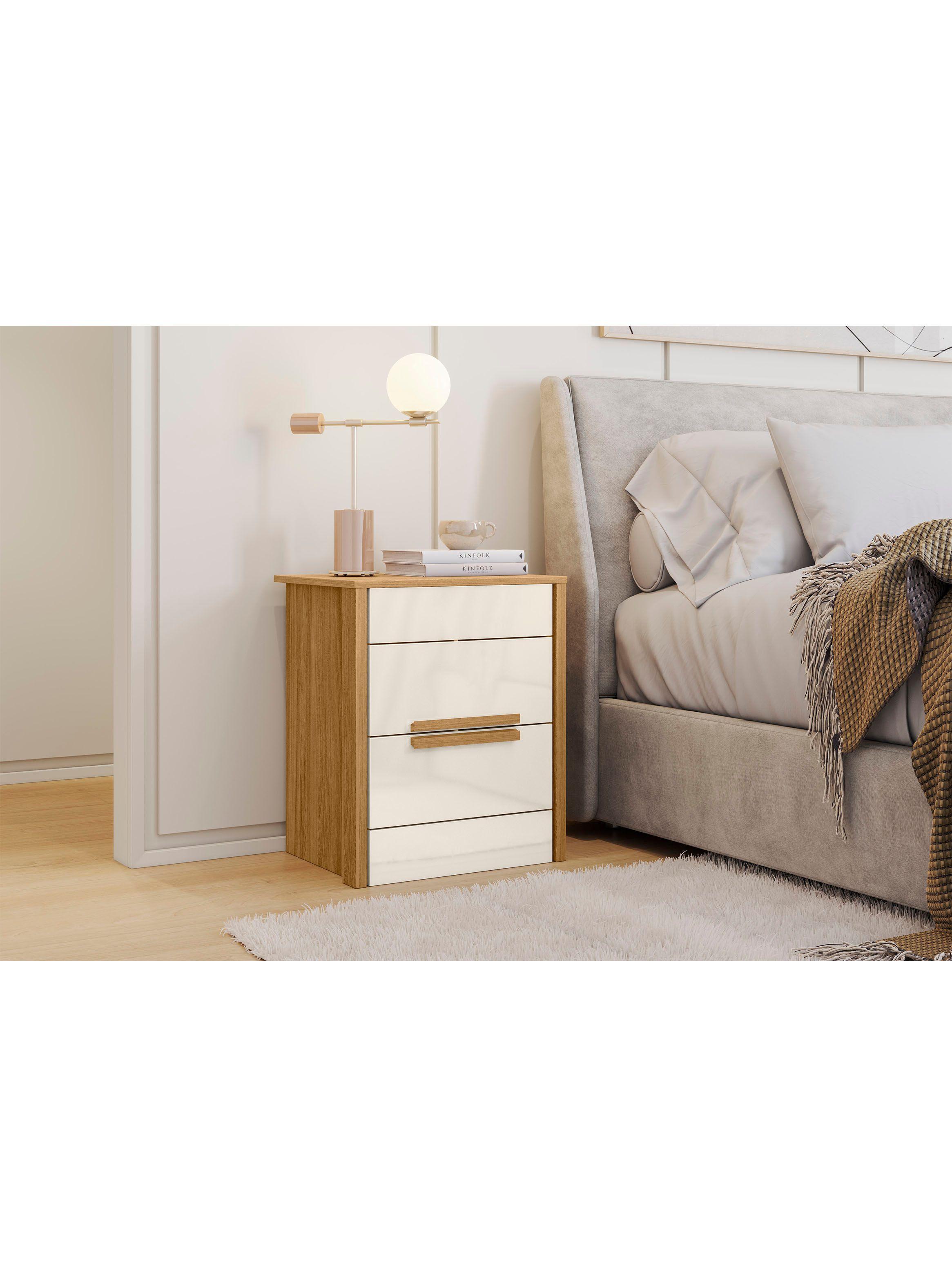 Velador Dhara 2 Cajones Freijo/Off White-4
