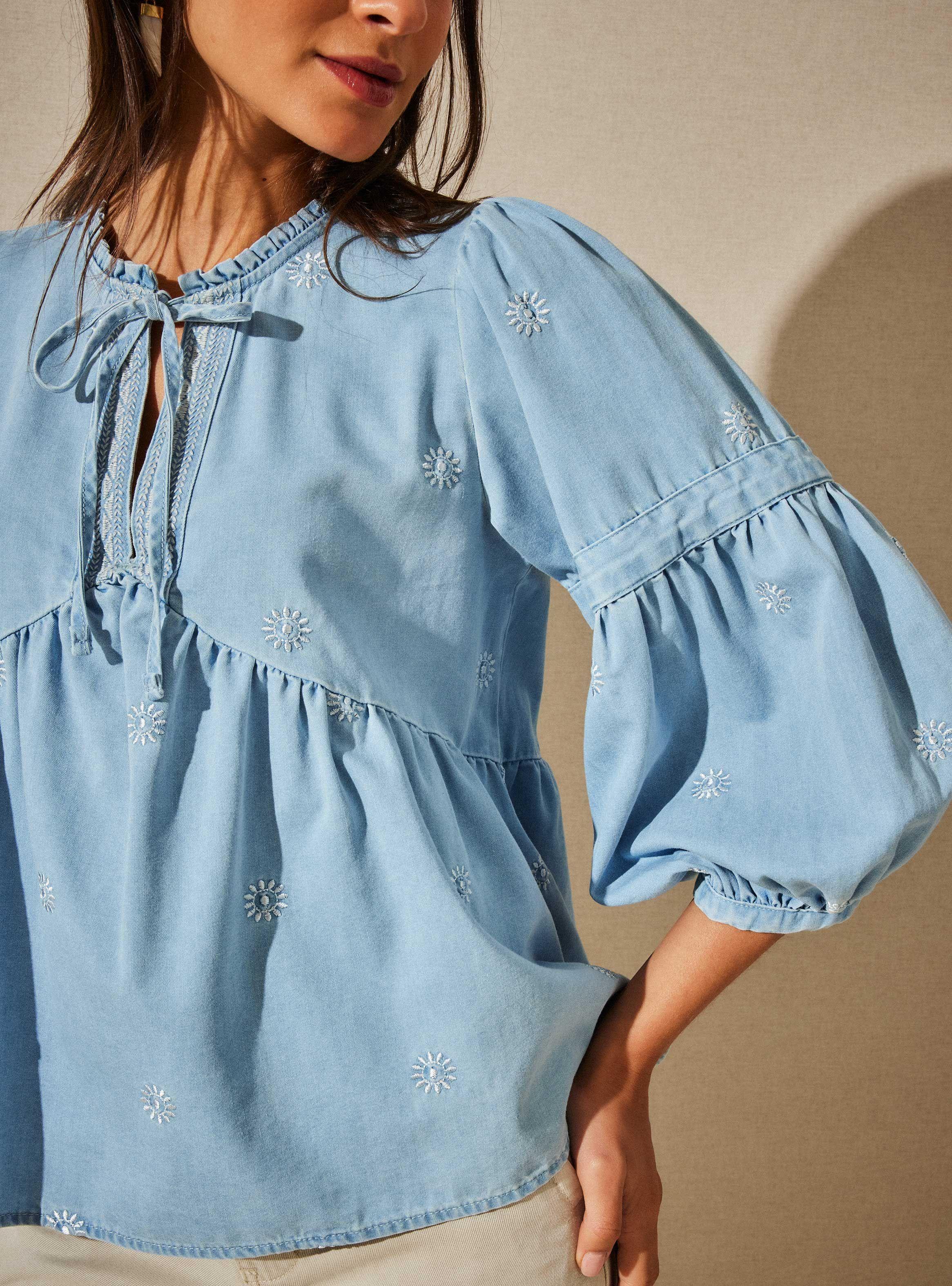 Blusa Bordada y Manga con Elástico-2