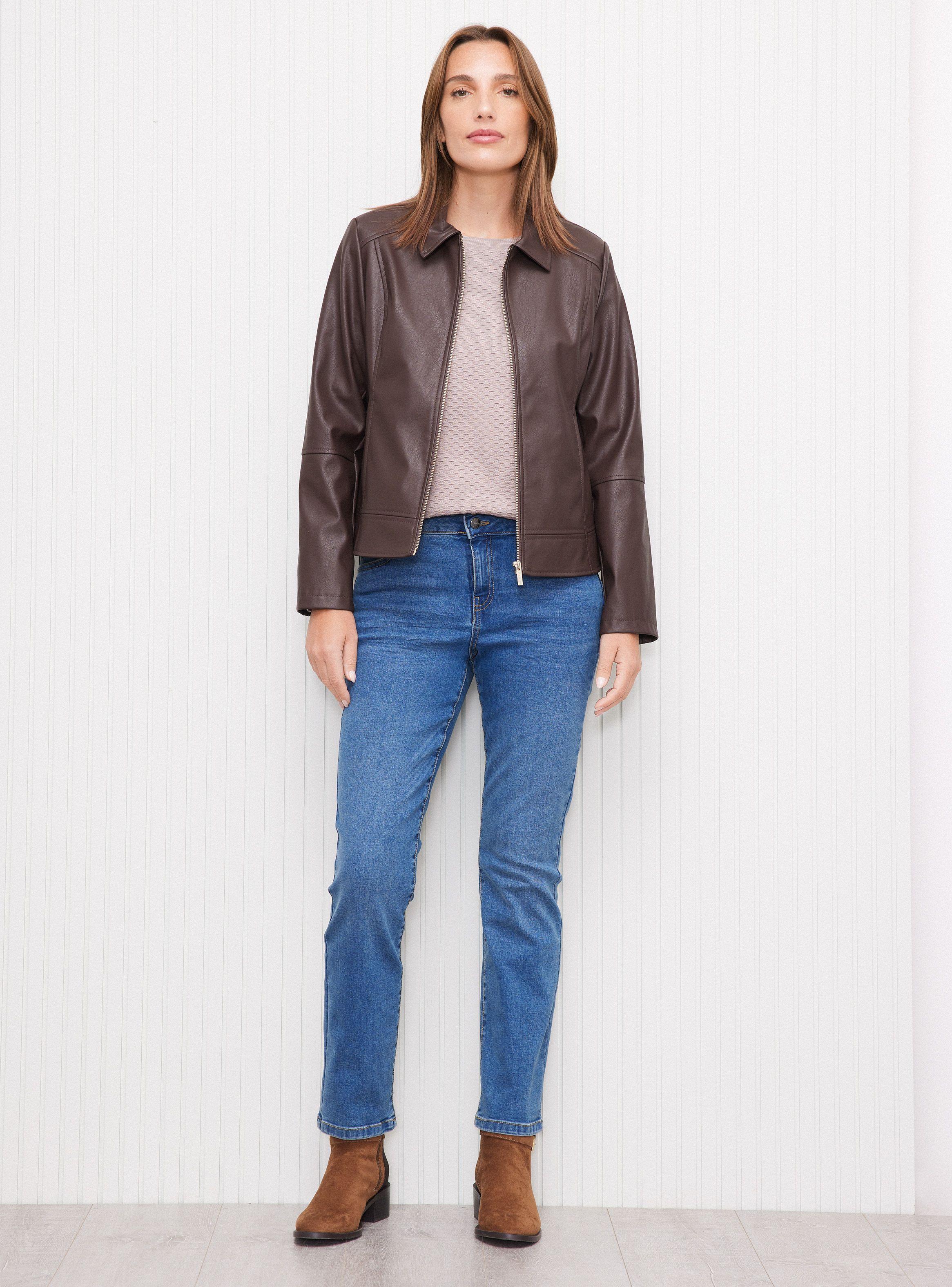 Chaqueta Efecto Cuero Cierre Frontal-4