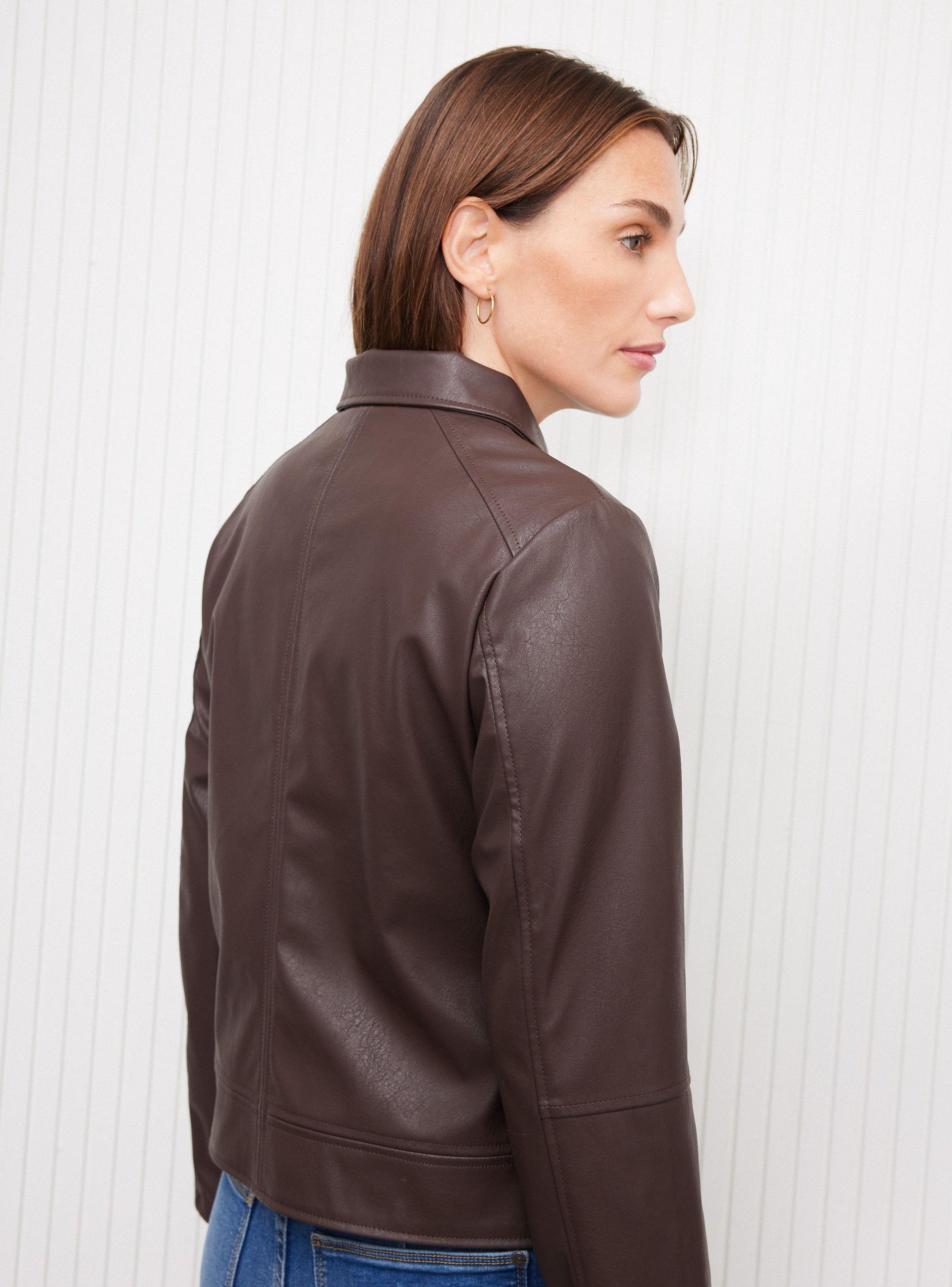 Chaqueta Efecto Cuero Cierre Frontal-3