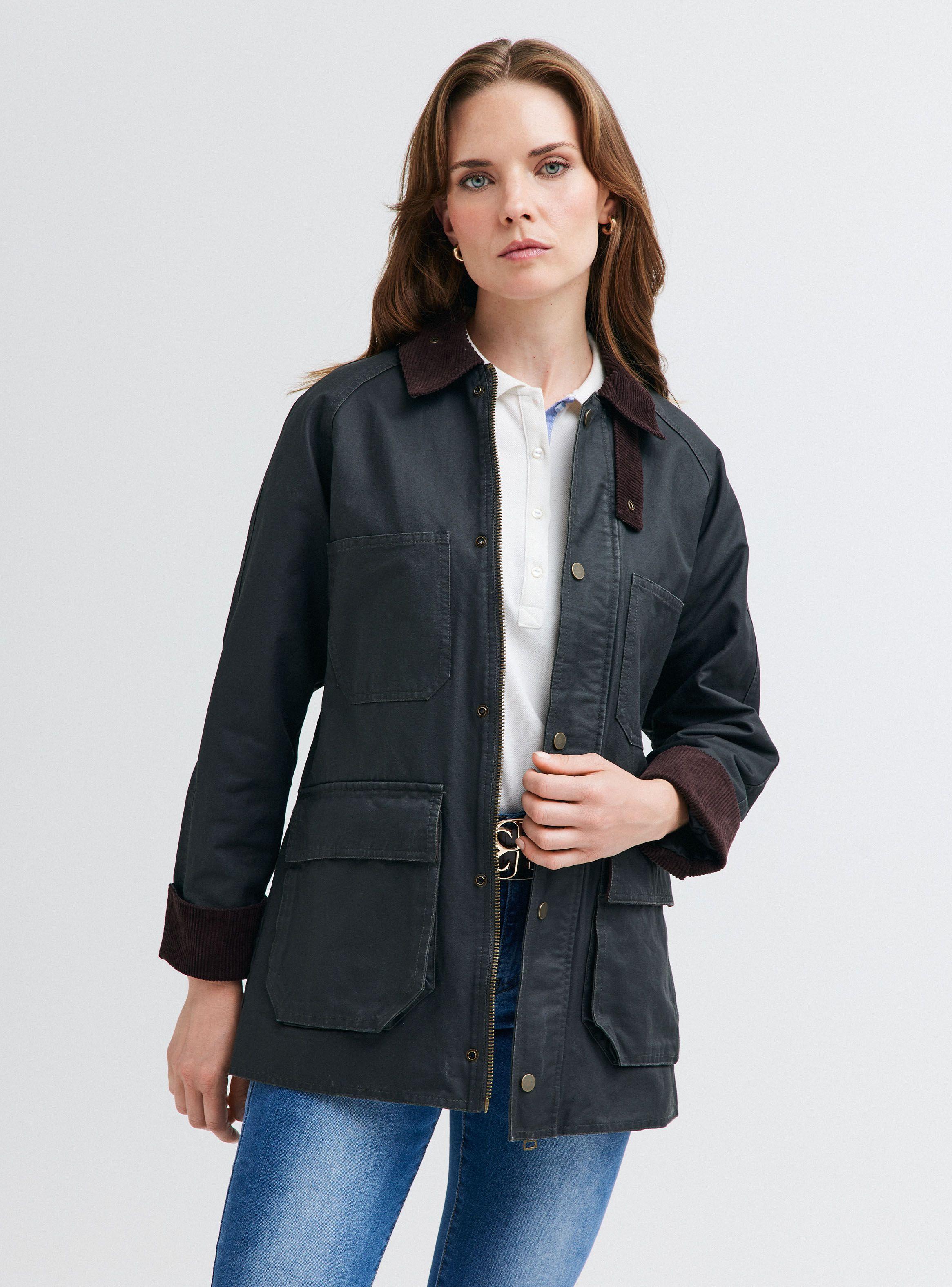 Chaqueta Encerada con Cuello de Cotelé-0