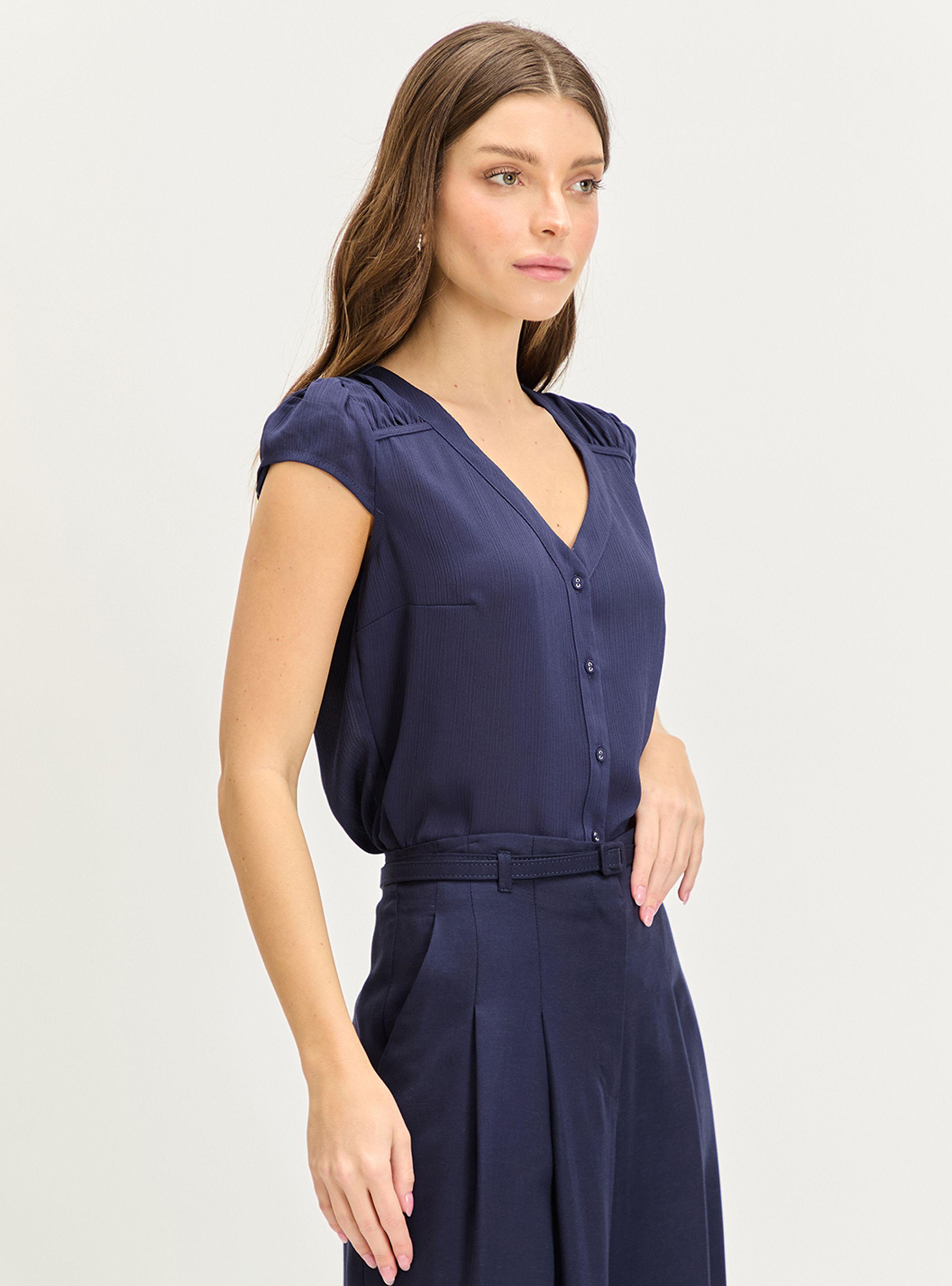 Blusa Lisa Manga Corta con Cuello V-0