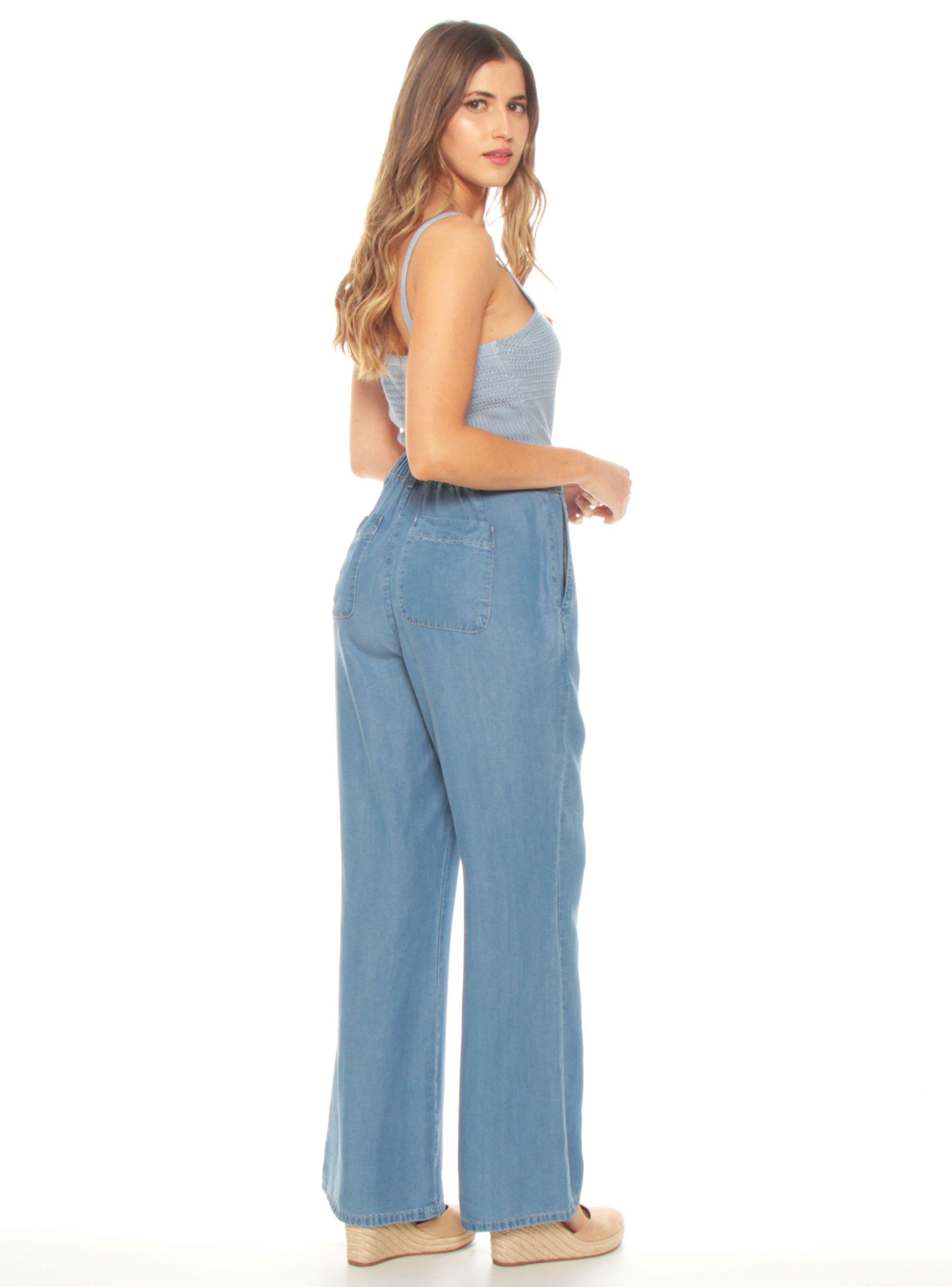 Pantalón Tencel Recto Tiro Alto Básica un Botón Elástico-4