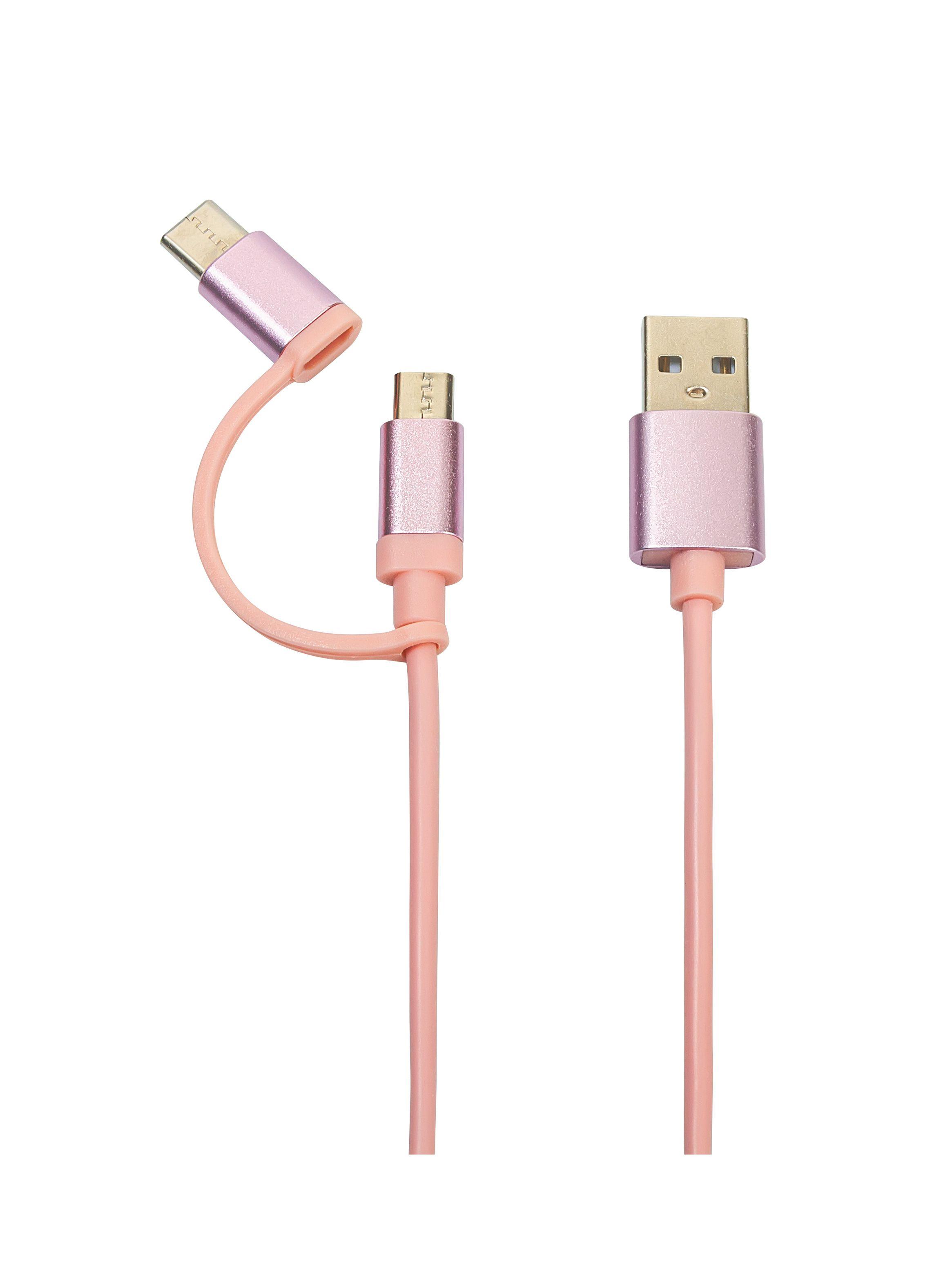Cable Baru 2 en 1 Micro USB - Tipo C Rosado-0