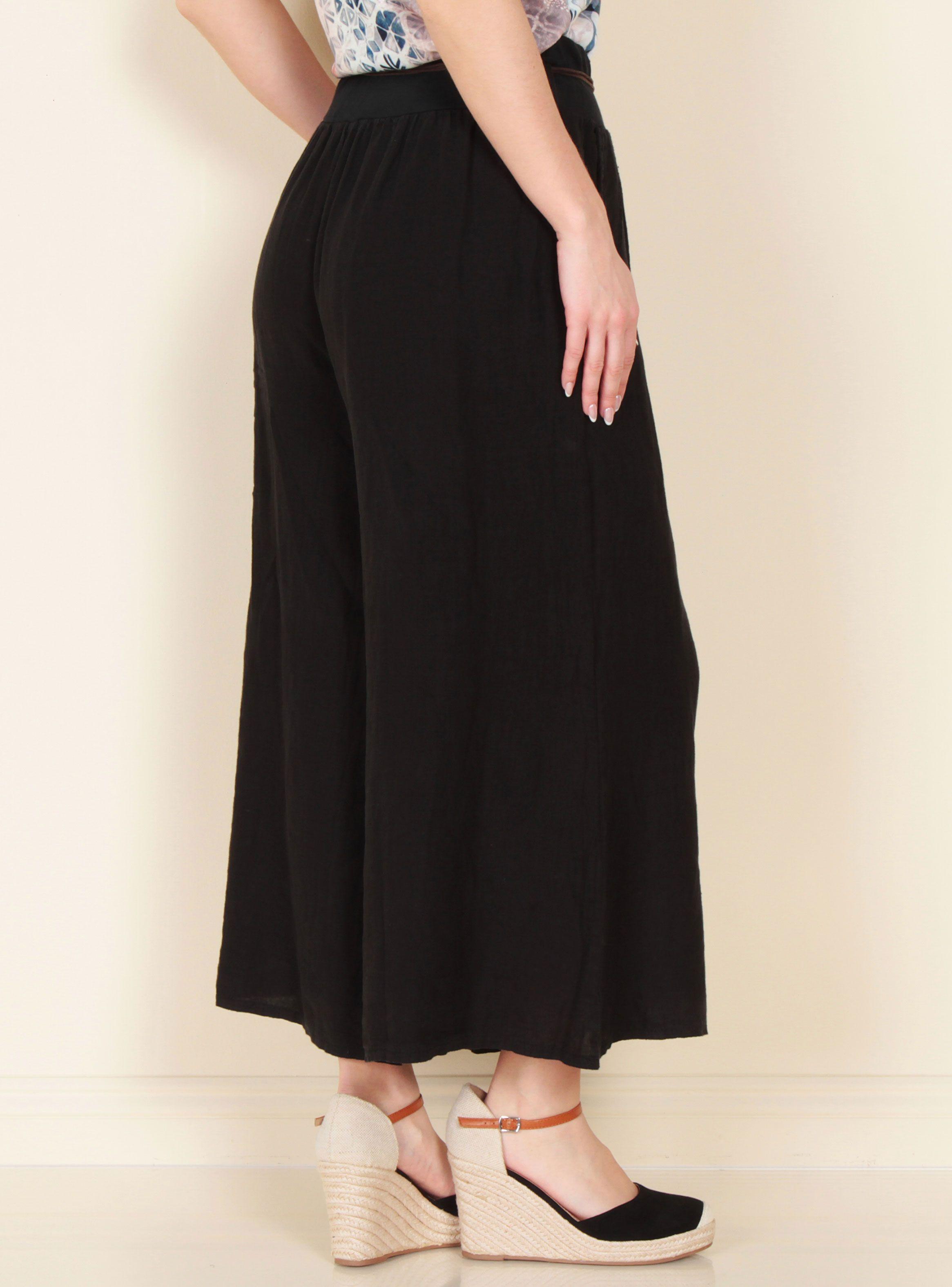 Pantalón Wide Leg Lino Sólido con Cinturón-1
