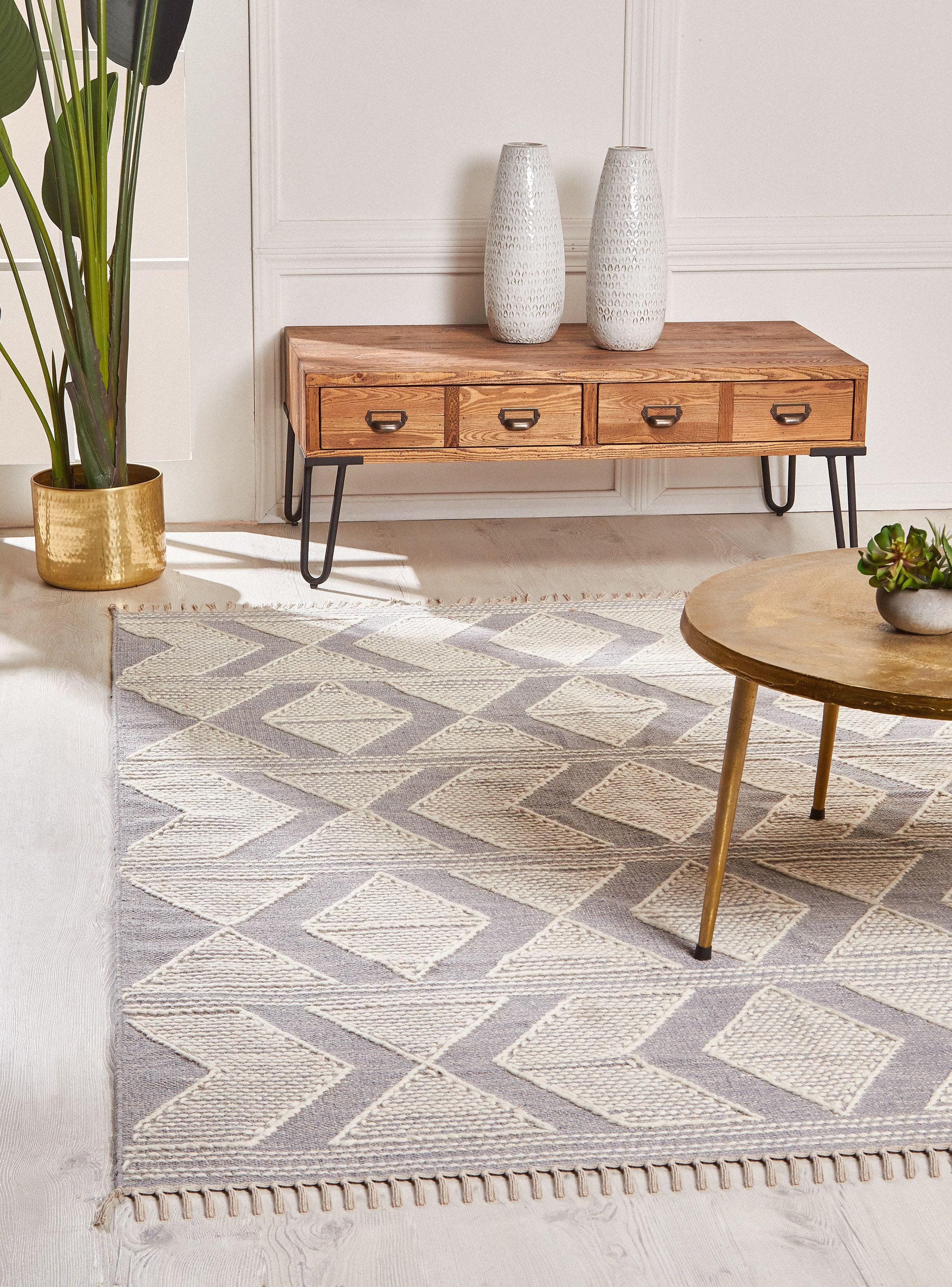 Alfombra 140 x 200 cm Alaniz Home Woven Geo Light Gray D3-1