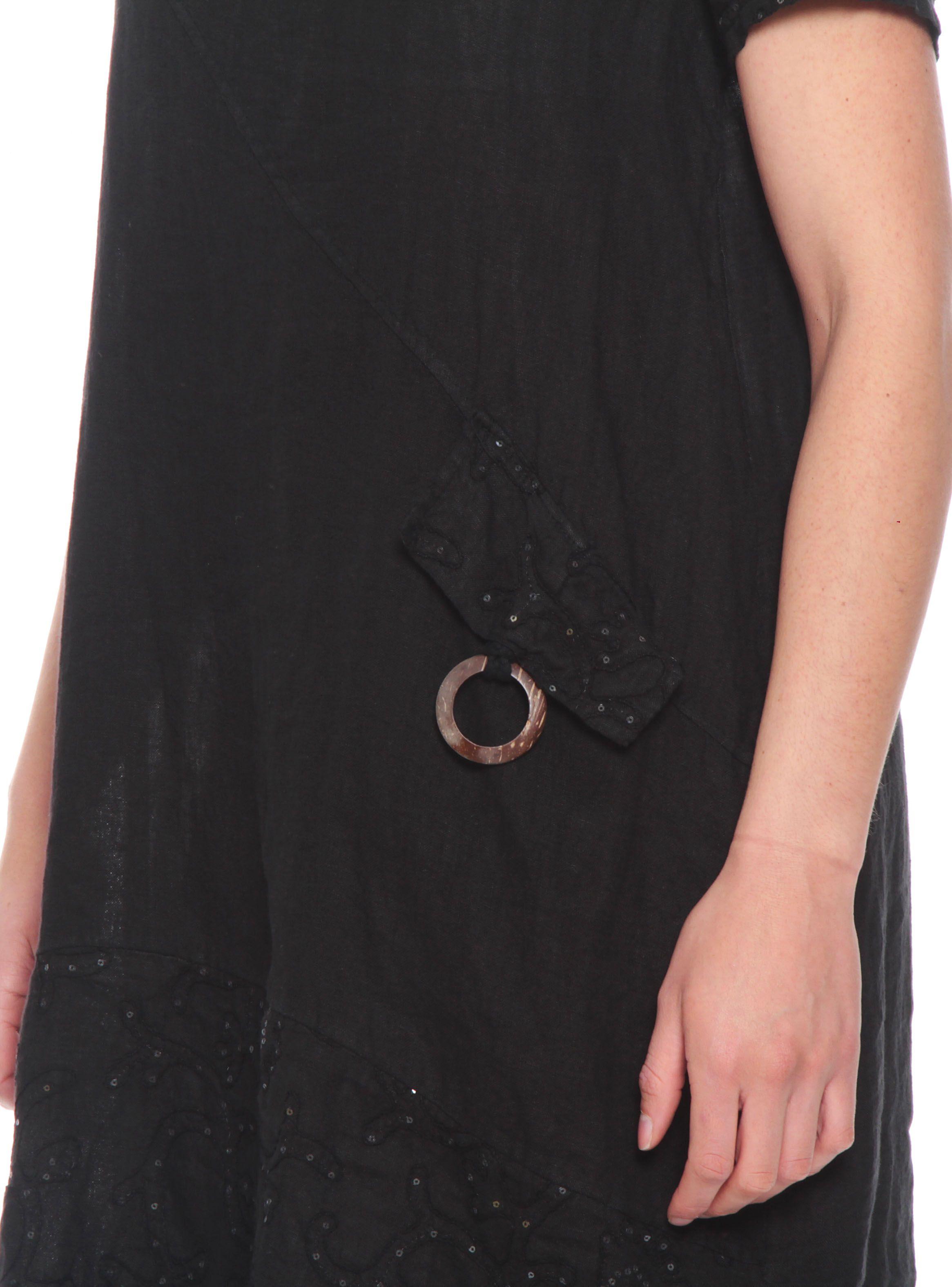 Vestido Bordado Manga Corta Lino Escote Redondo-2