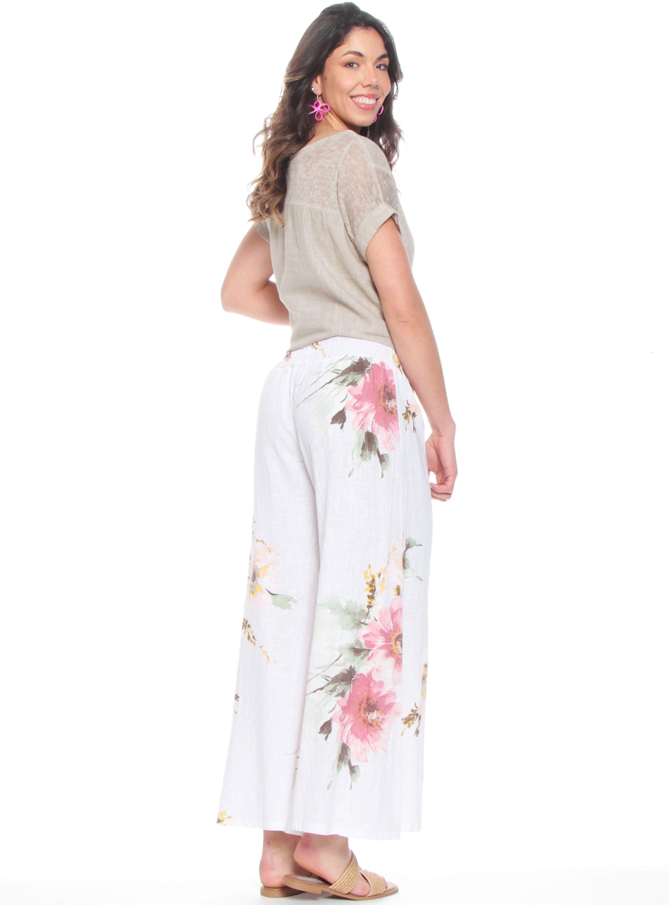 Pantalón Ancho Lino Estampado Pretina Elasticada-4