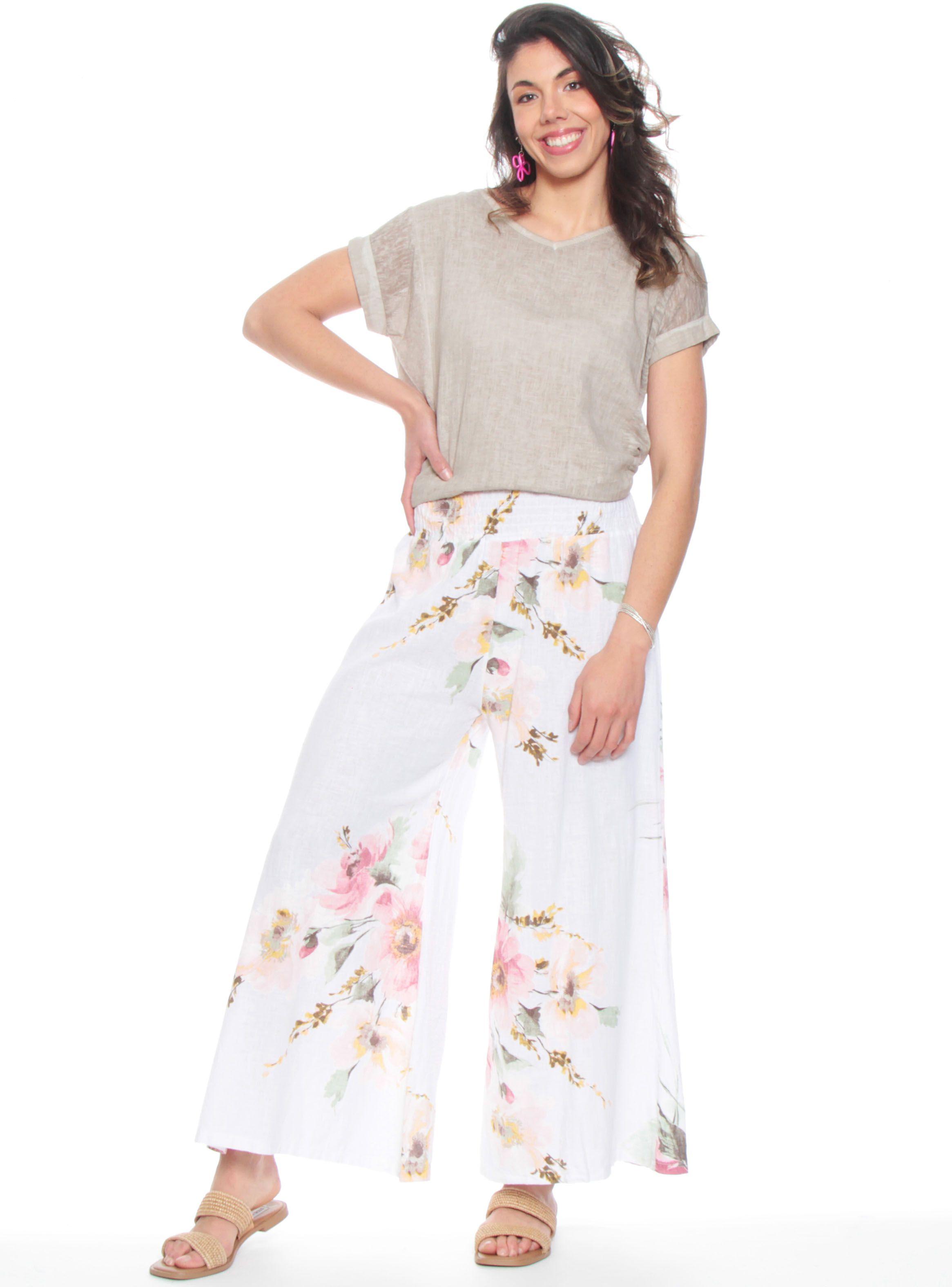 Pantalón Ancho Lino Estampado Pretina Elasticada-3