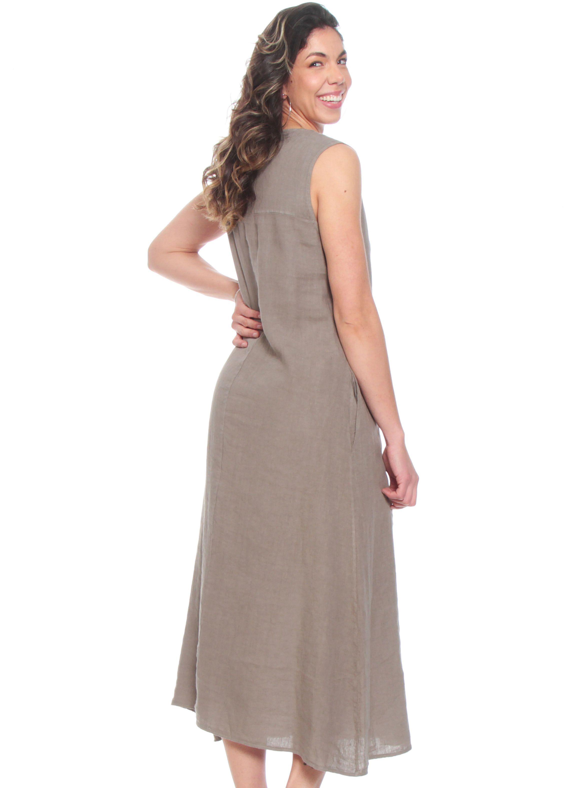 Vestido Lino con Bolsillos Escote V-1