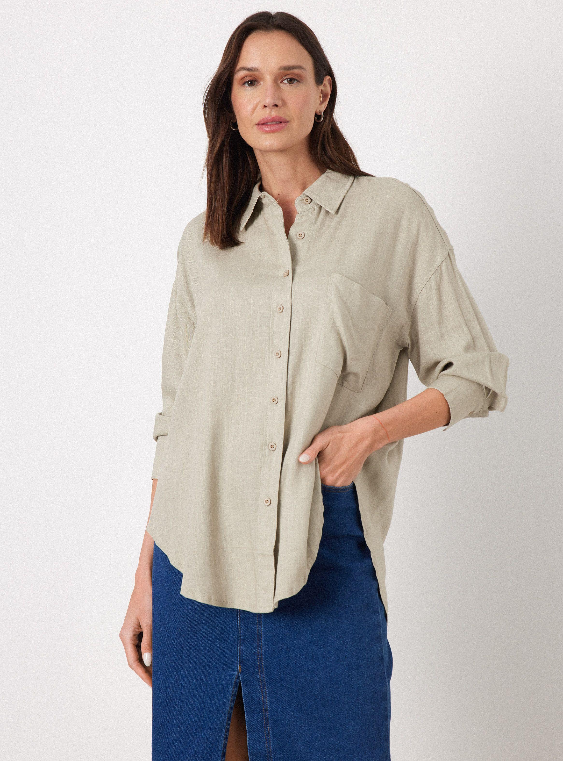 Blusa de Lino Manga Larga-0