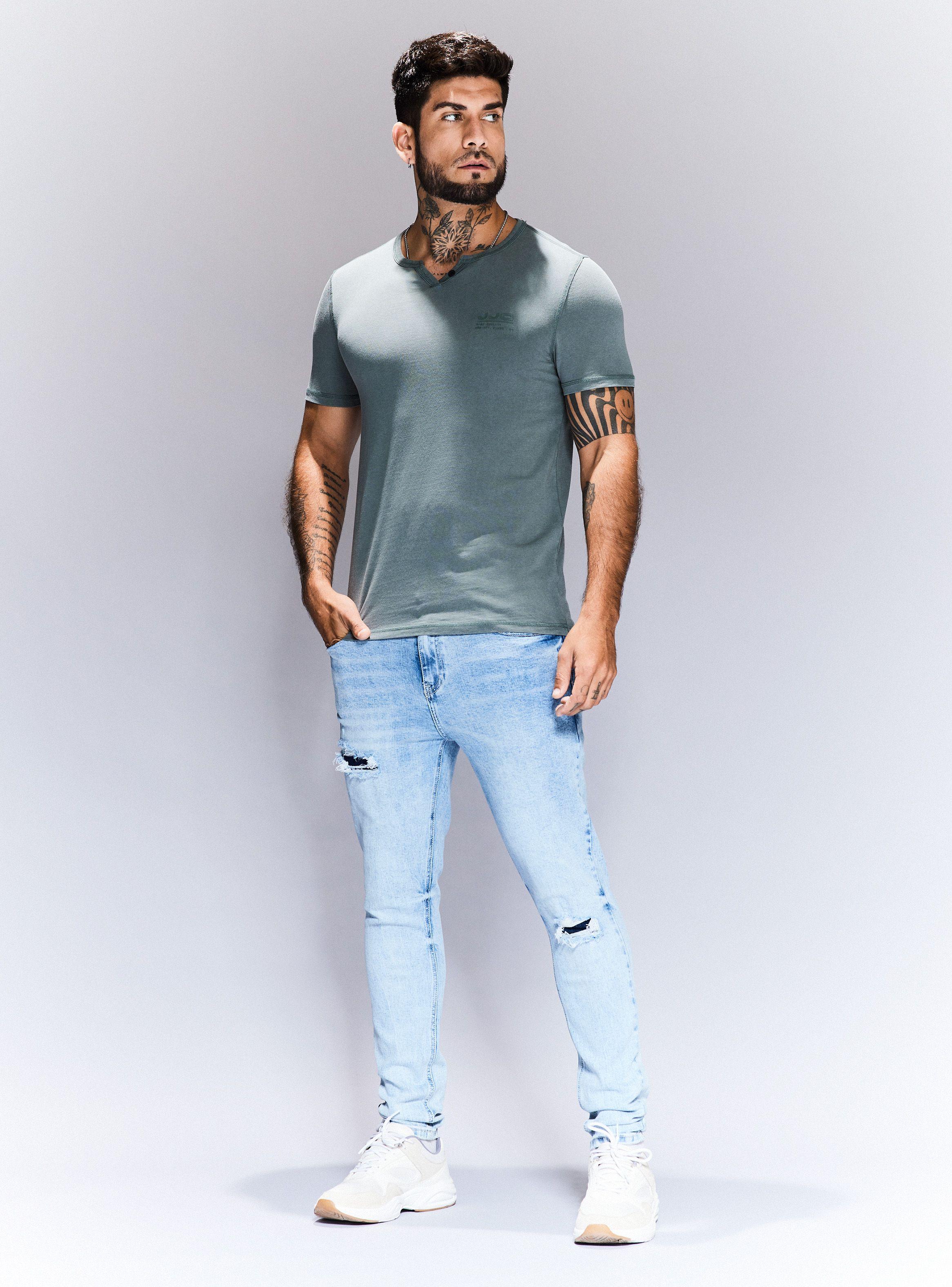 Polera Cuello Redondo con Abertura Botón Lavado Pigmentado-4