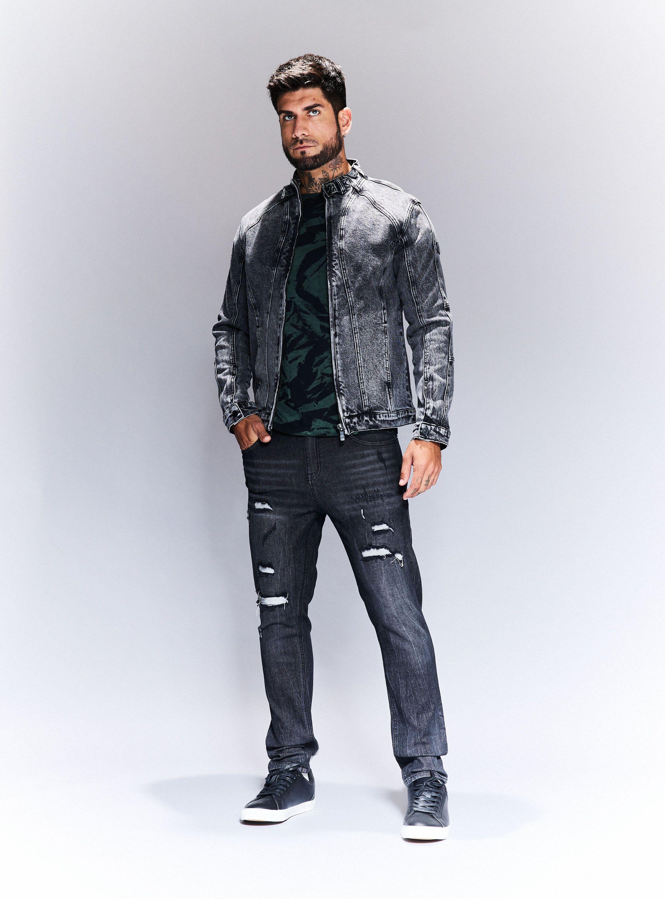 Chaqueta Biker Denim Lavado Gravillado-4