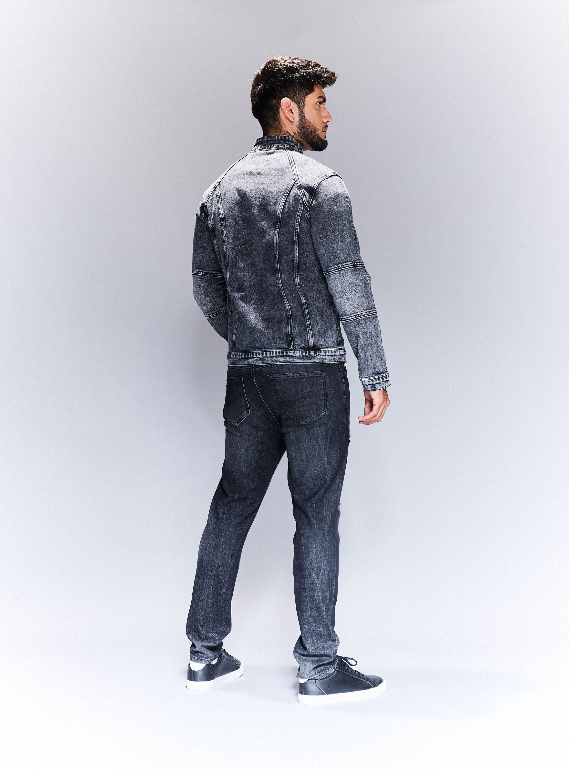 Chaqueta Biker Denim Lavado Gravillado-5