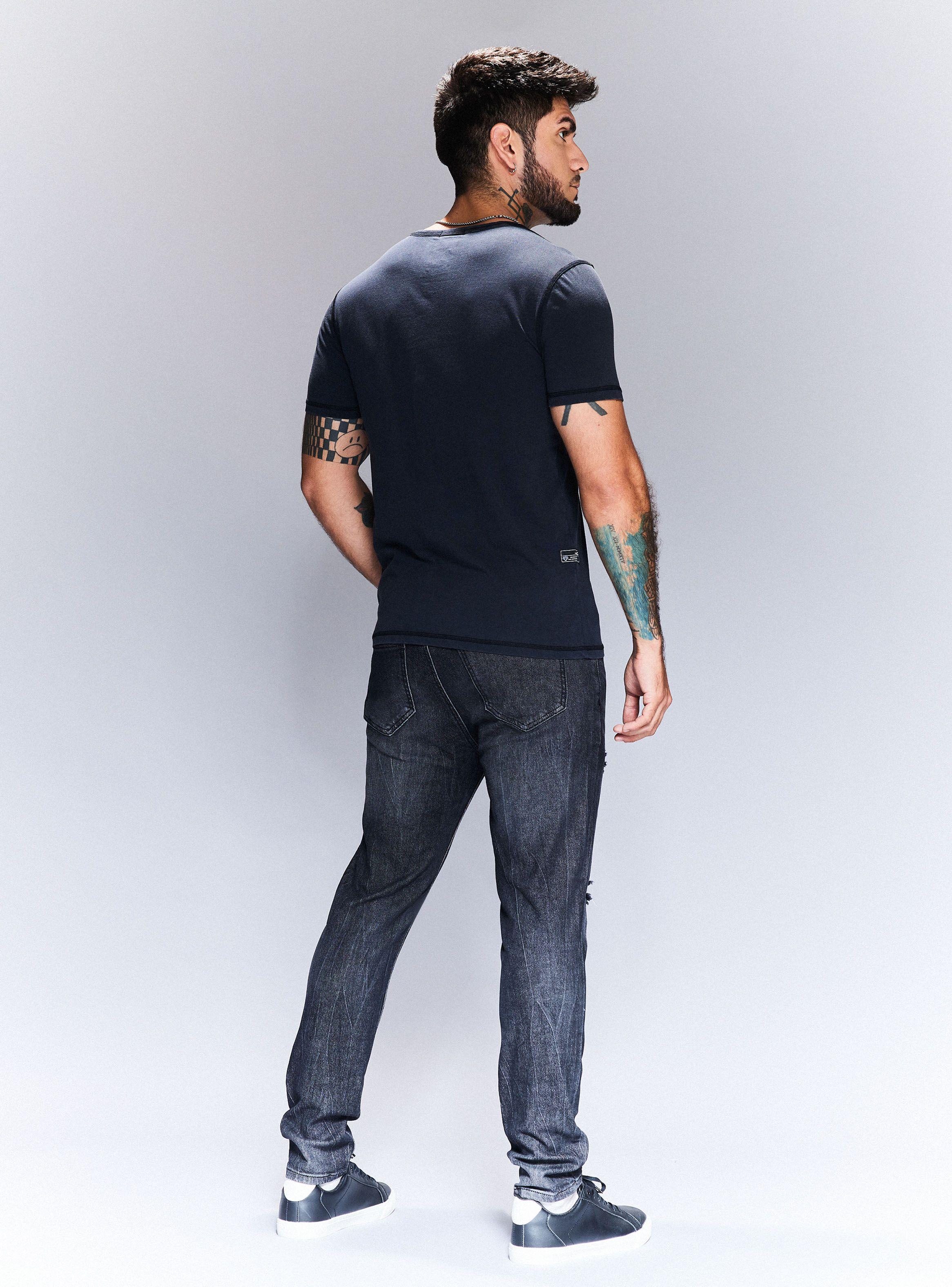 Jeans Desgastado con Bigotes Roturas con Parche-5