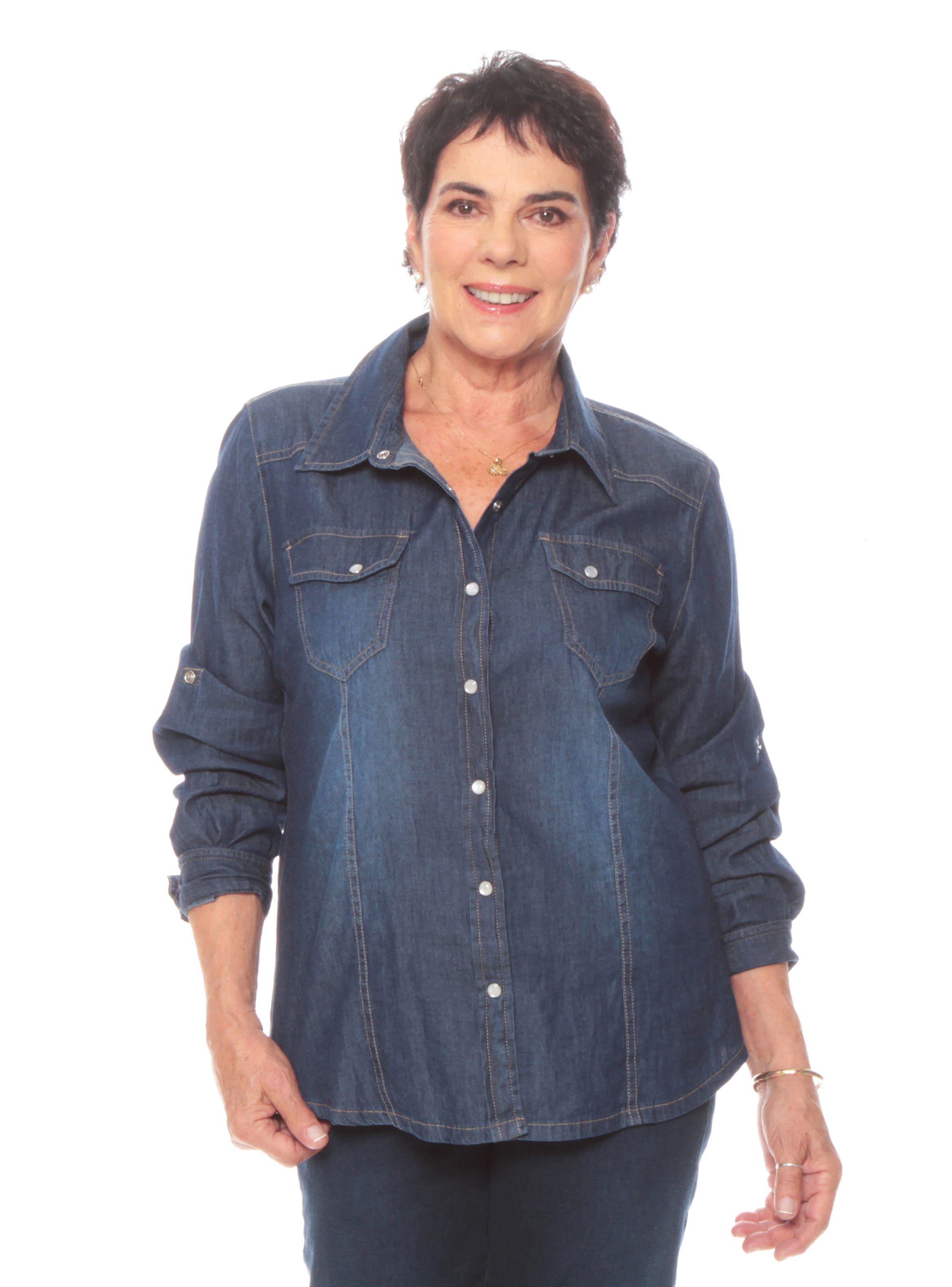 Blusa Ajustable Denim con Bolsillos y Tapeta-0