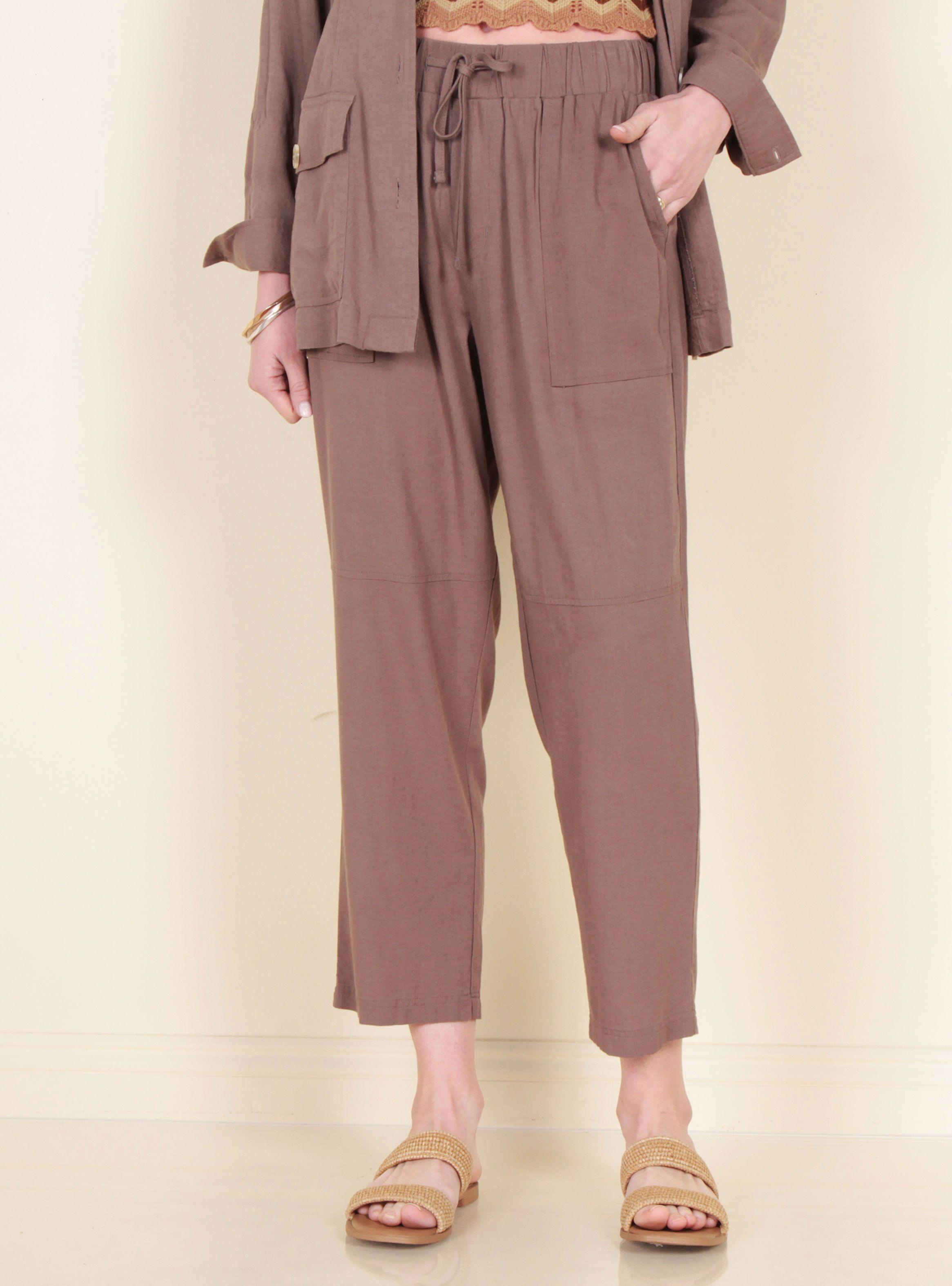Pantalón Crop Cargo Lino Corte en Rodilla-0