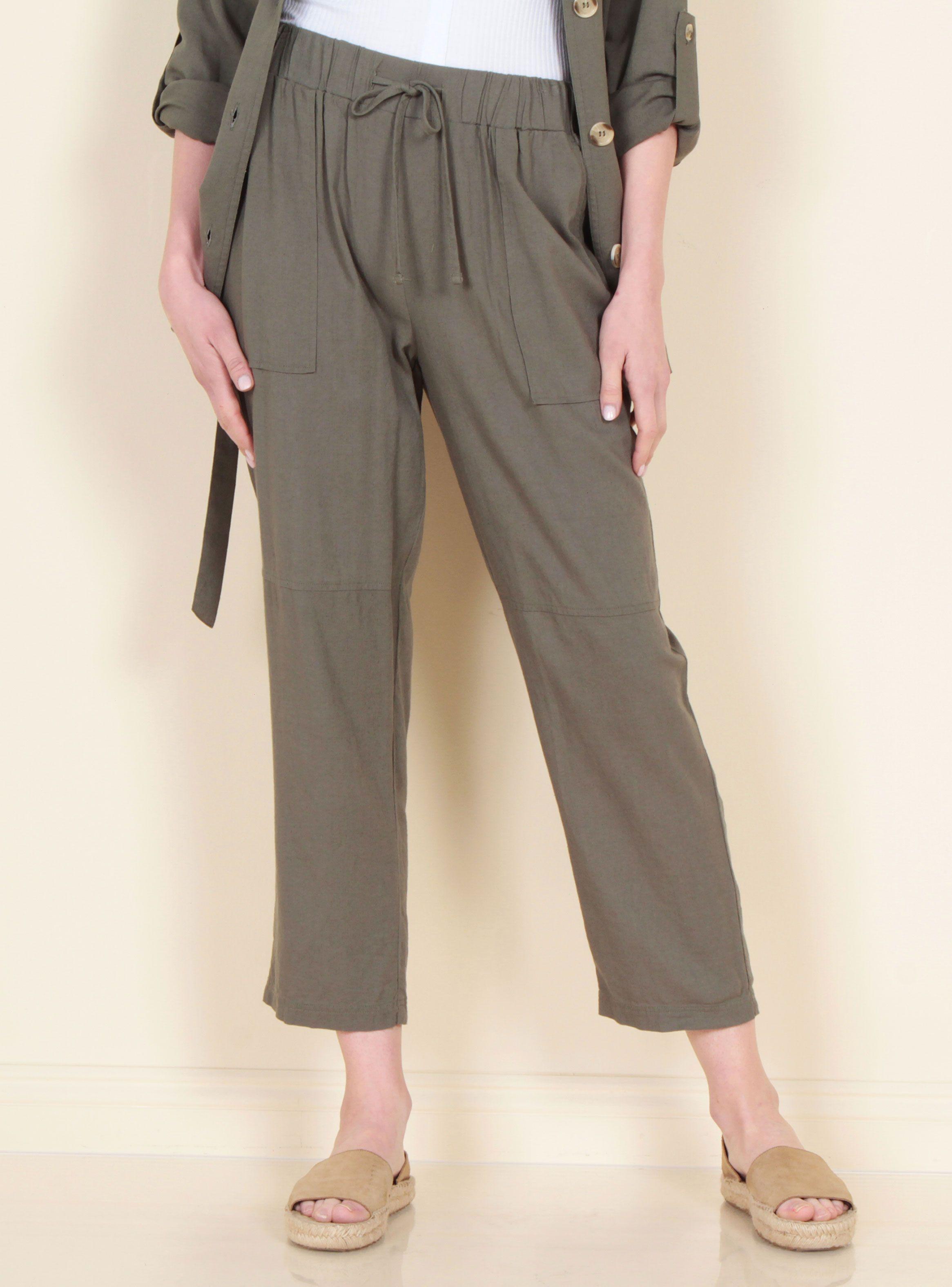 Pantalón Crop Cargo Lino Corte en Rodilla-0