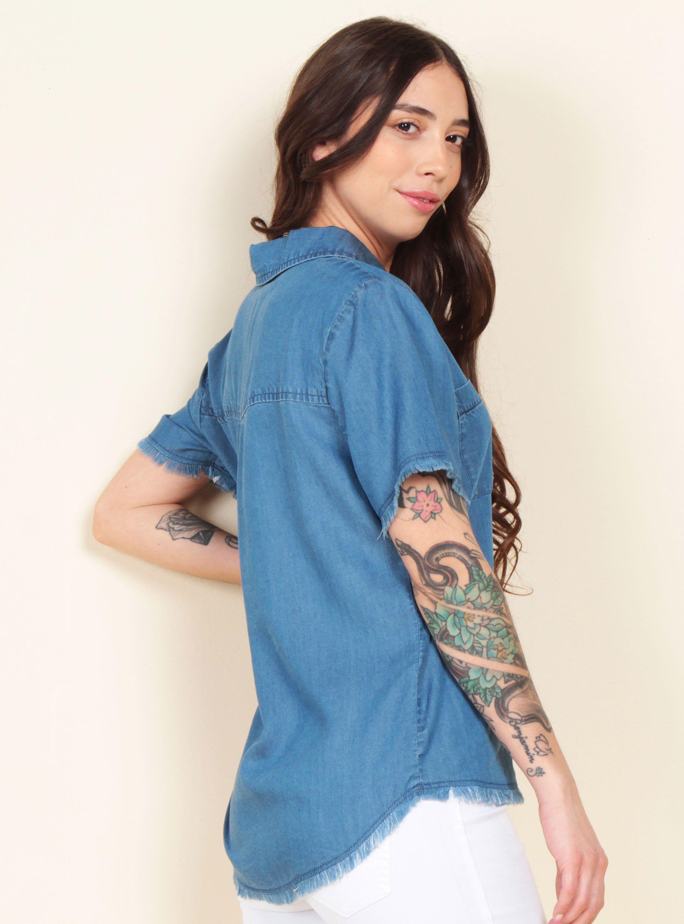 Blusa Manga Corta Lyocell Bolsillos Abotonada-1