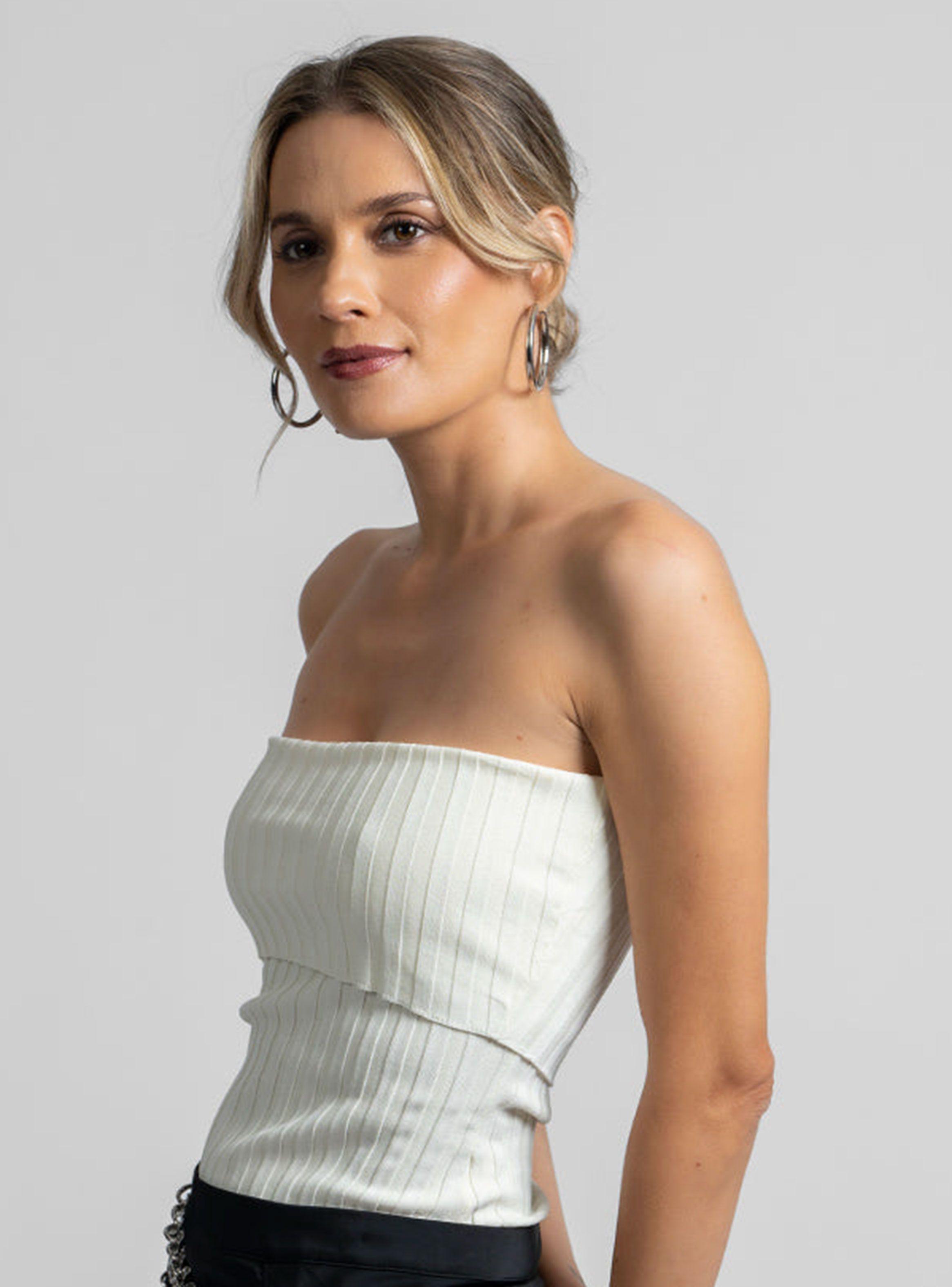 Polera Caro Strapless Rib Blanco-2