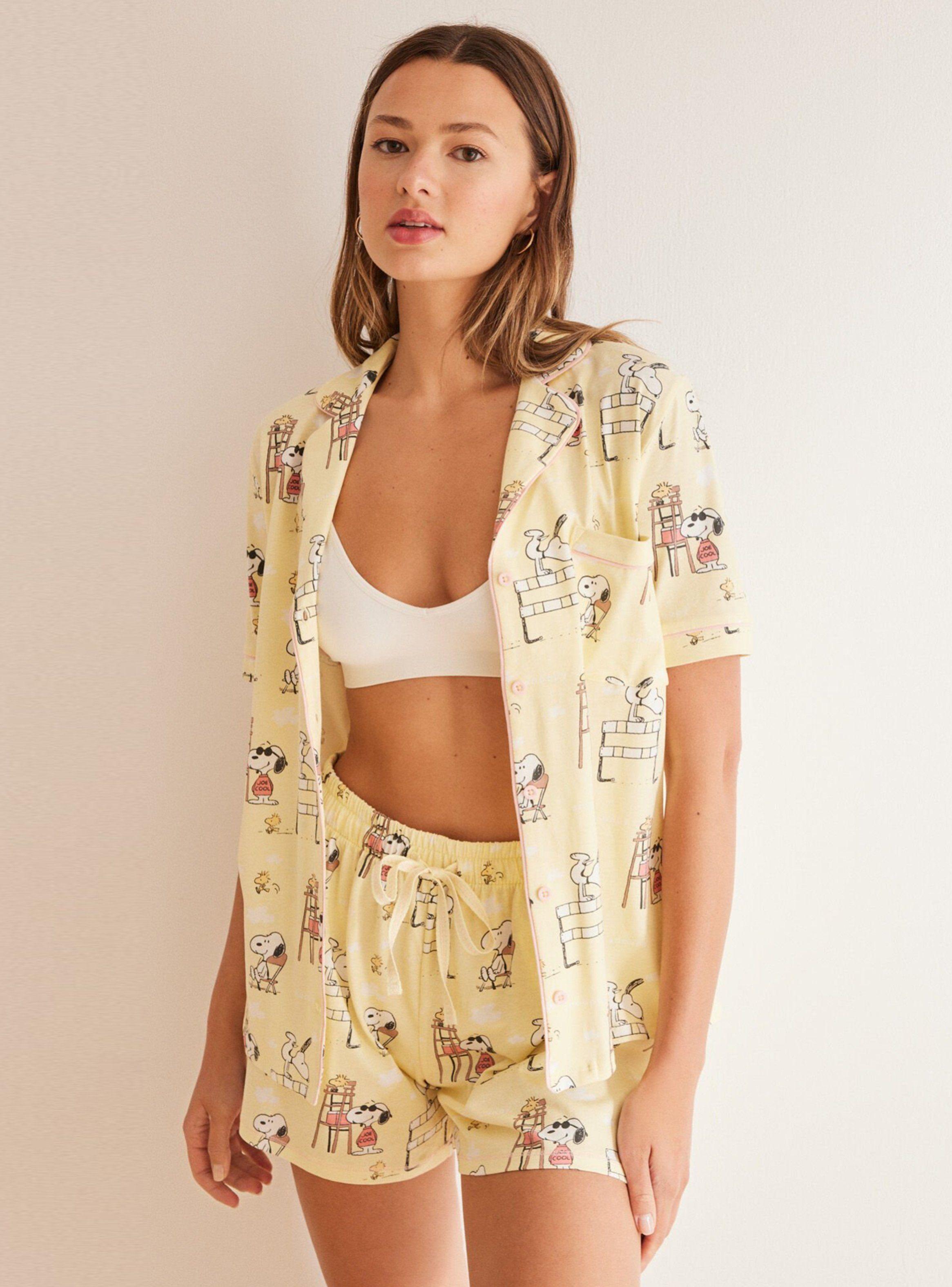 Pijama Camisero Corto Algodón Snoopy-0