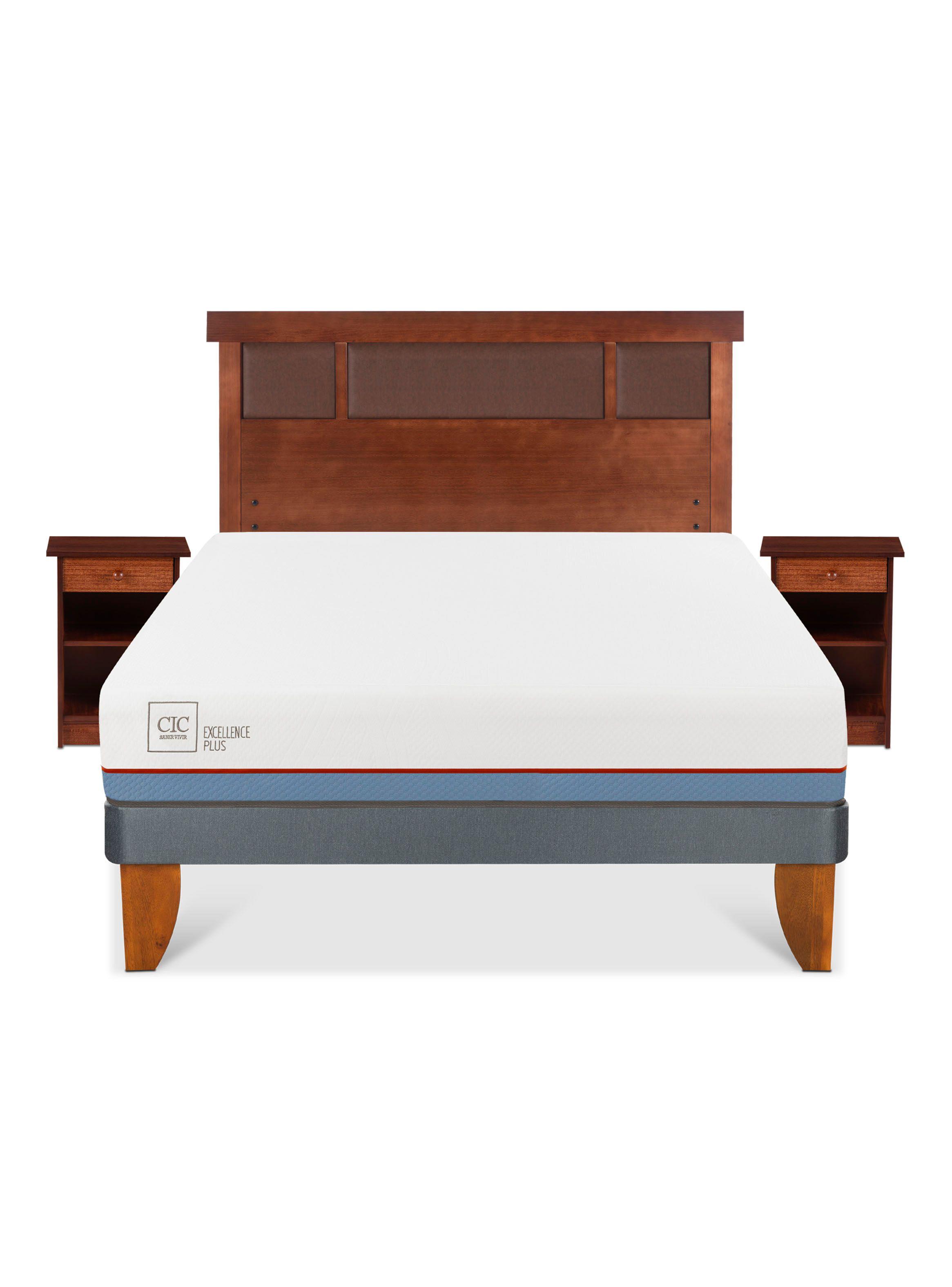 Cama Europea Excellence Plus 2 Plazas Base Normal + Set Muebles New Dublín Caramel-2