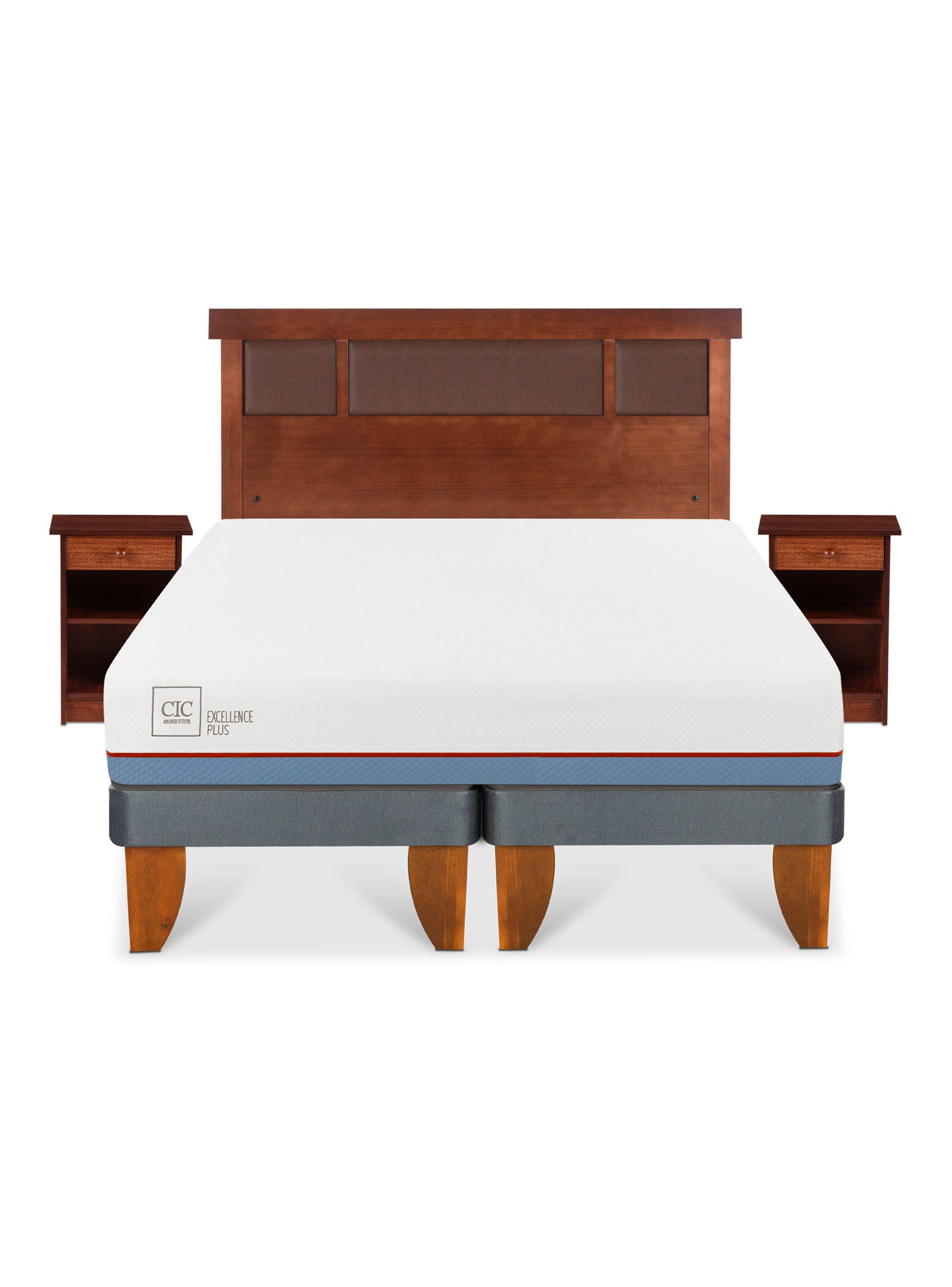 Cama Europea Excellence Plus 2 Plazas Base Dividida + Set Muebles New Dublín Caramel-2