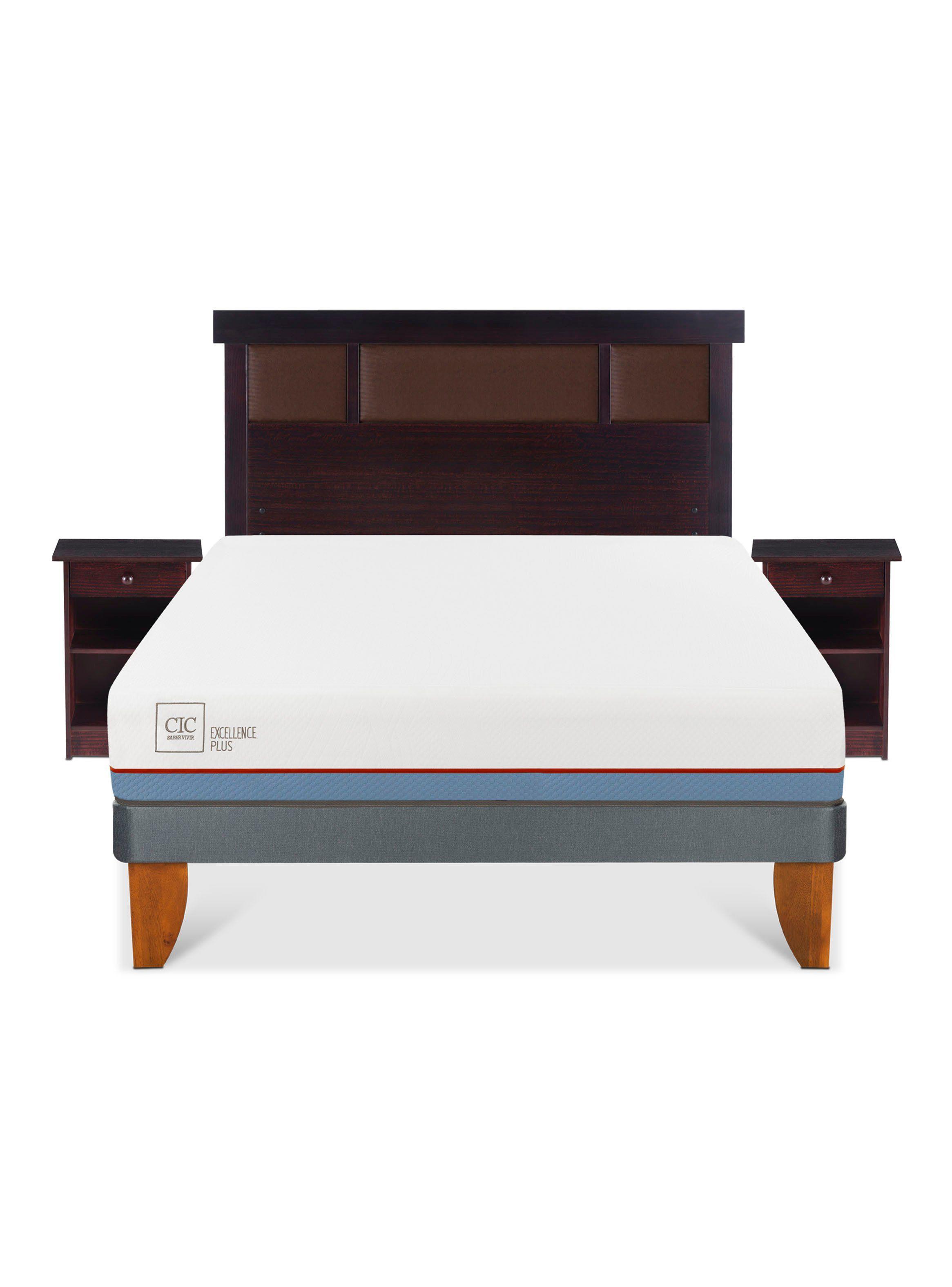 Cama Europea Excellence Plus 2 Plazas Base Normal + Set Muebles New Dublín Chocolate-2