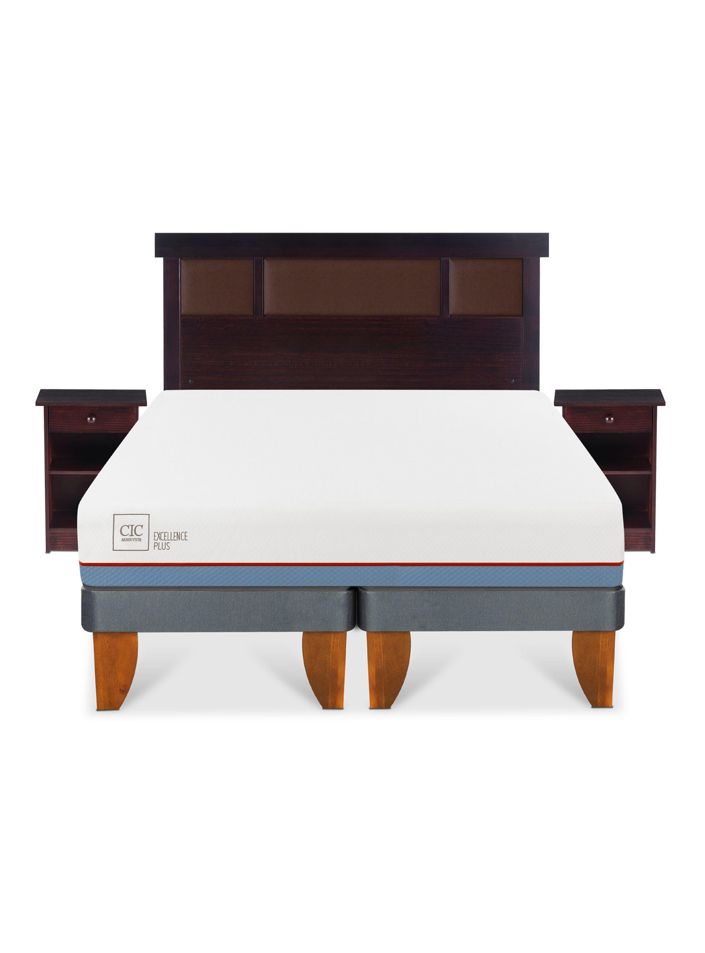 Cama Europea Excellence Plus 2 Plazas Base Dividida + Set Muebles New Dublín Chocolate-2