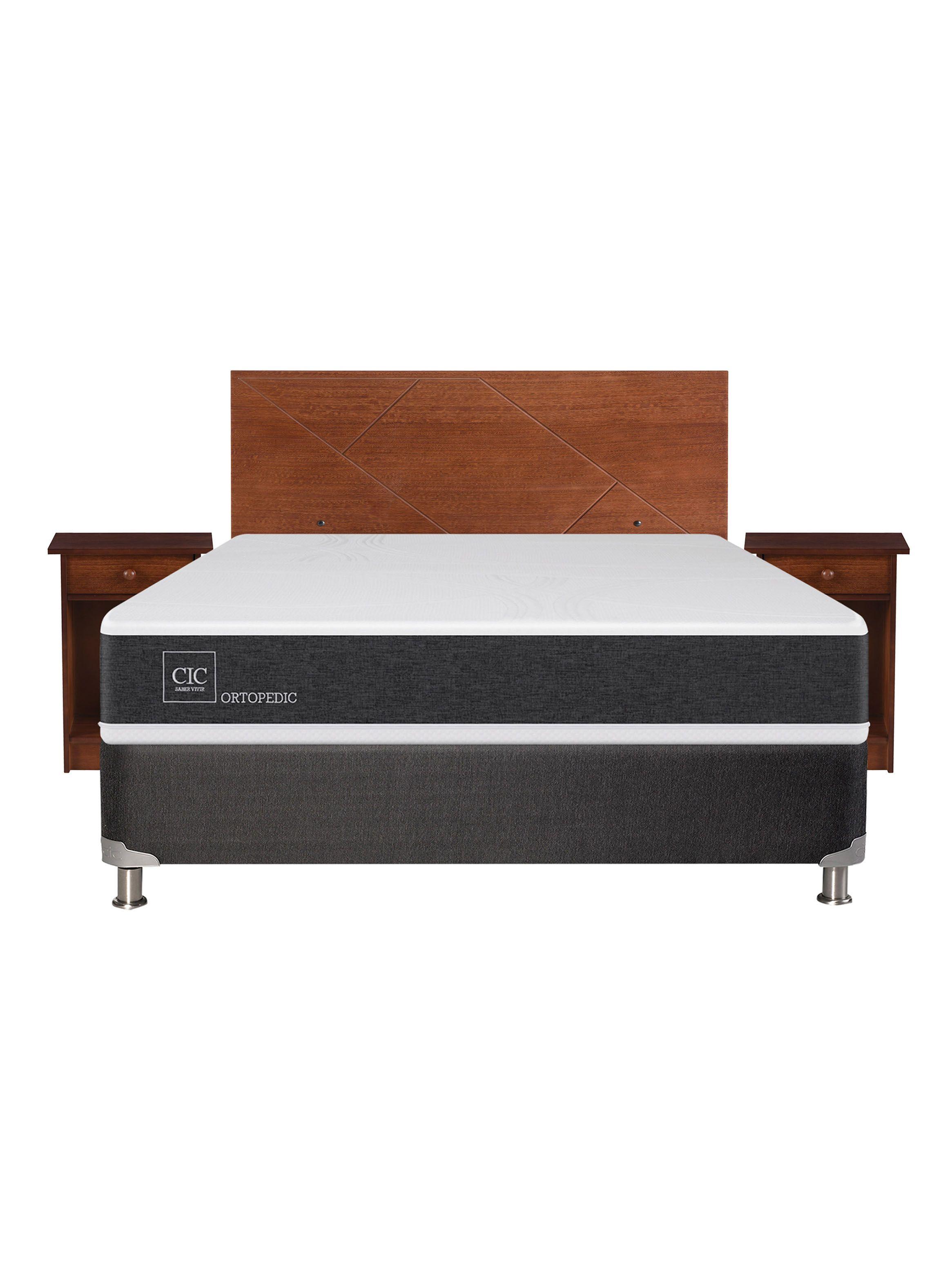 Box Spring New Ortopedic B5 Black 2 Plazas Base Normal + Set Muebles New Villarrica-1