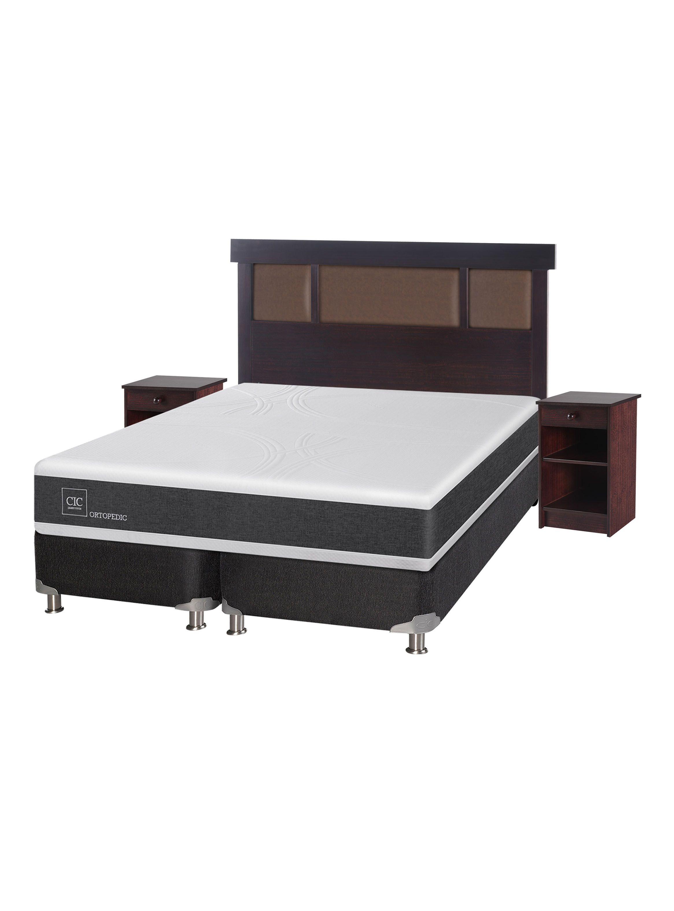 Box Spring New Ortopedic B5 Black 2 Plazas Base Dividida + Set Muebles New Dublín Chocolate-0