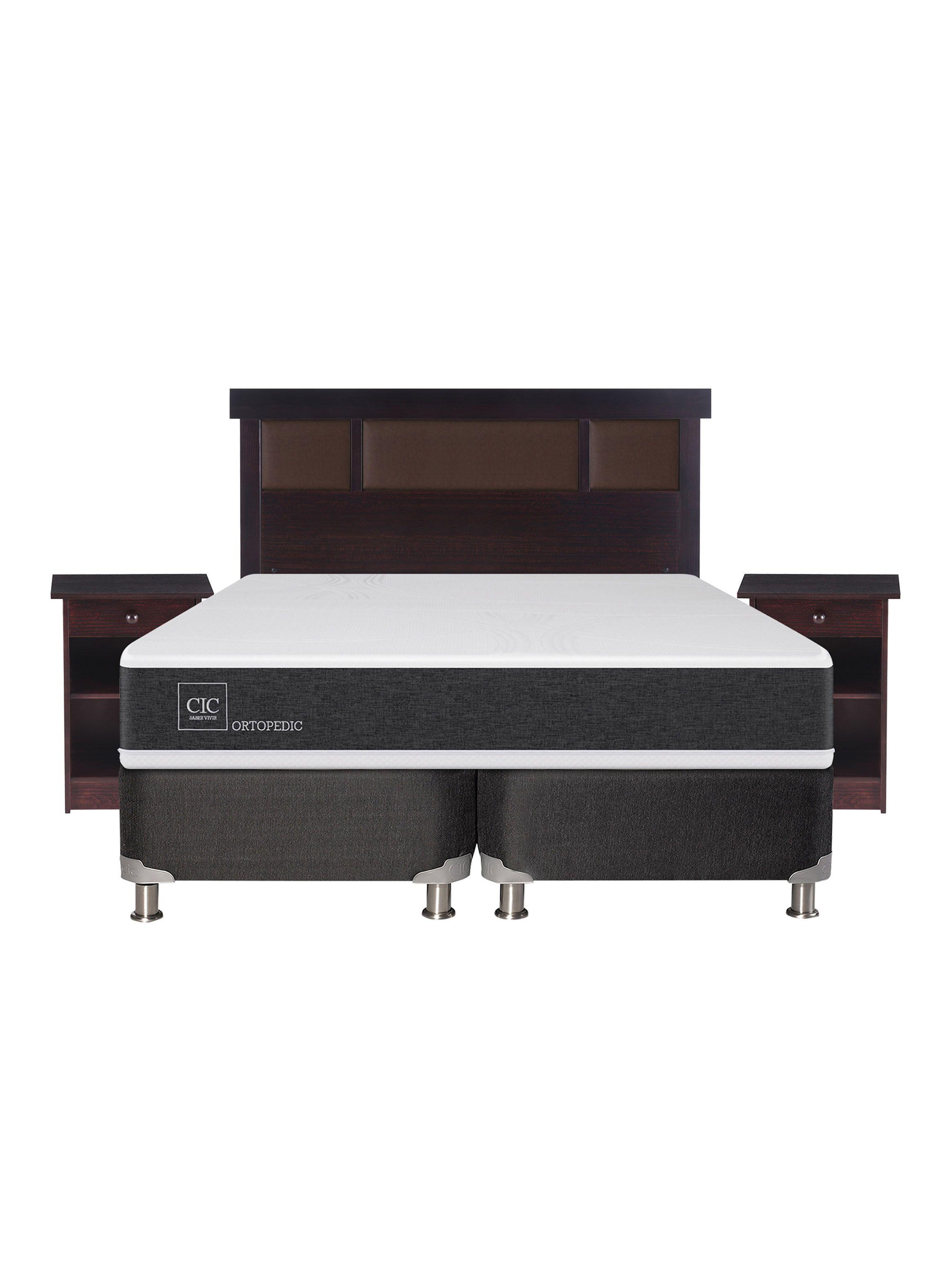 Box Spring New Ortopedic B5 Black 2 Plazas Base Dividida + Set Muebles New Dublín Chocolate-1