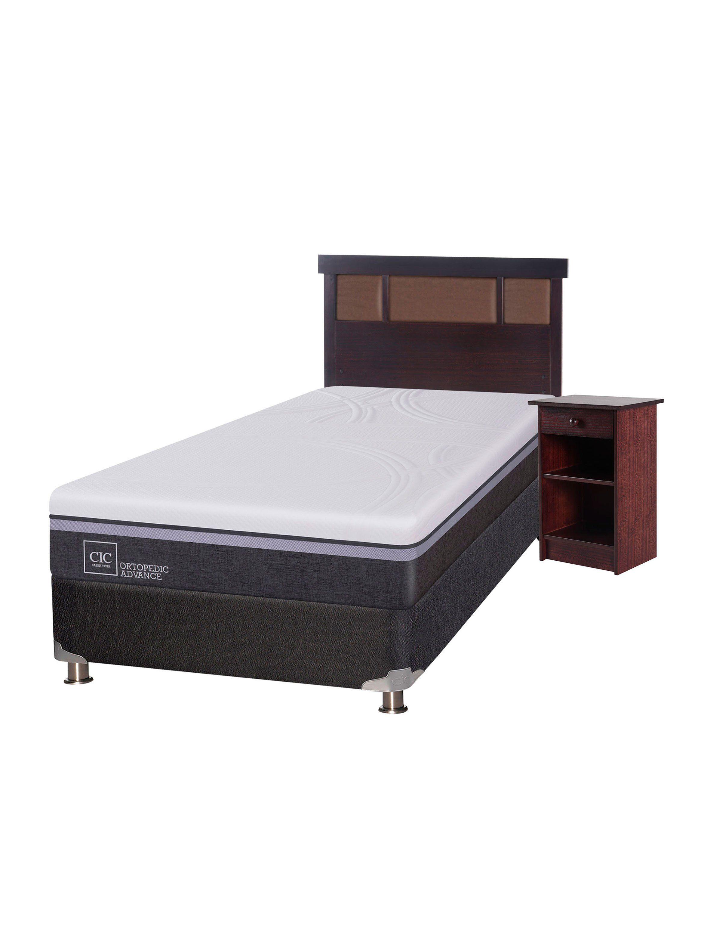Box Spring B5 Black Ortopedic Advance 1.5 Plazas + Set Muebles New Dublín Chocolate-0