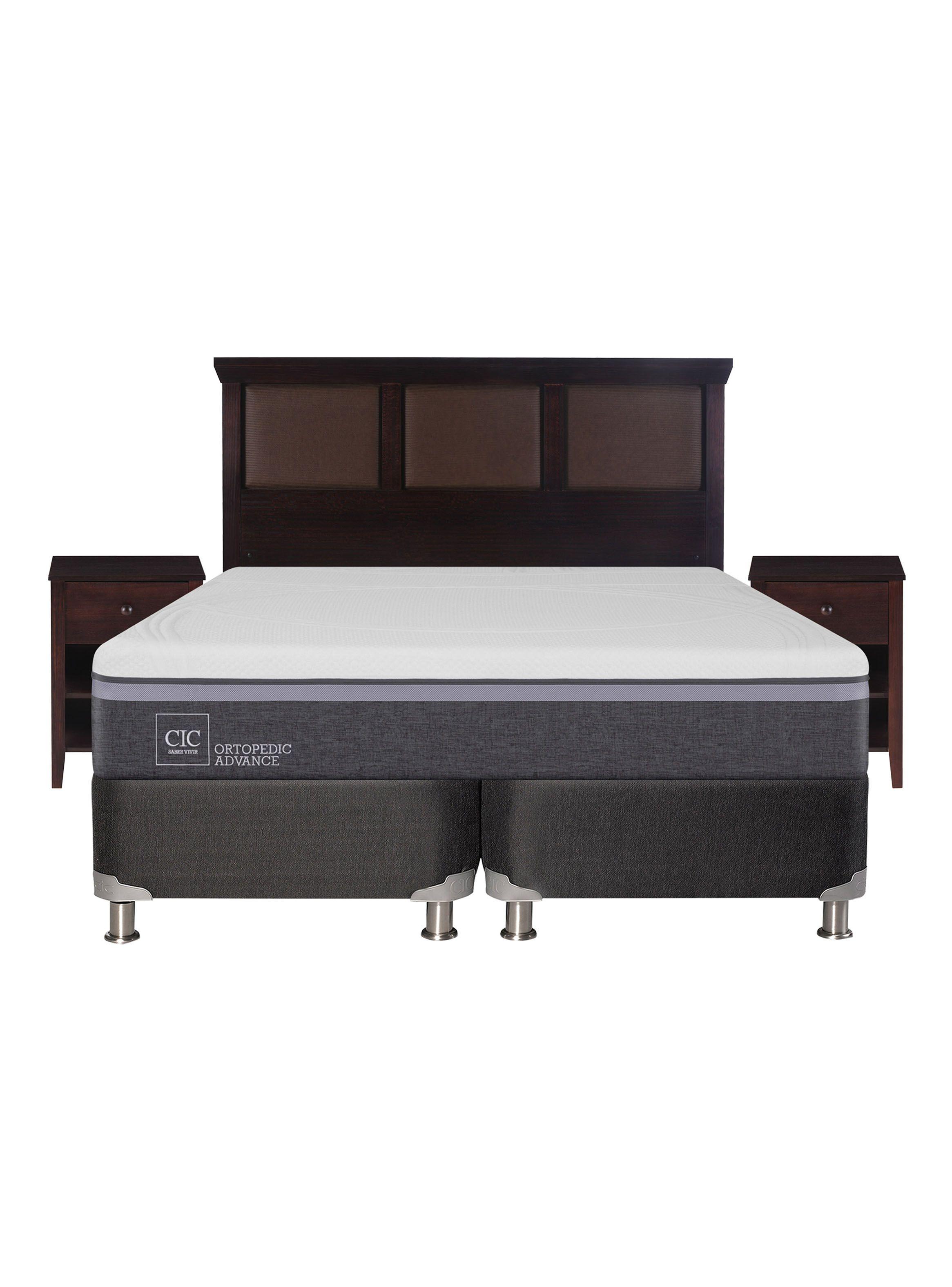 Box Spring B5 Black Ortopedic Advance 2 Plazas Base Dividida + Set Muebles New Torino Chocolate-1