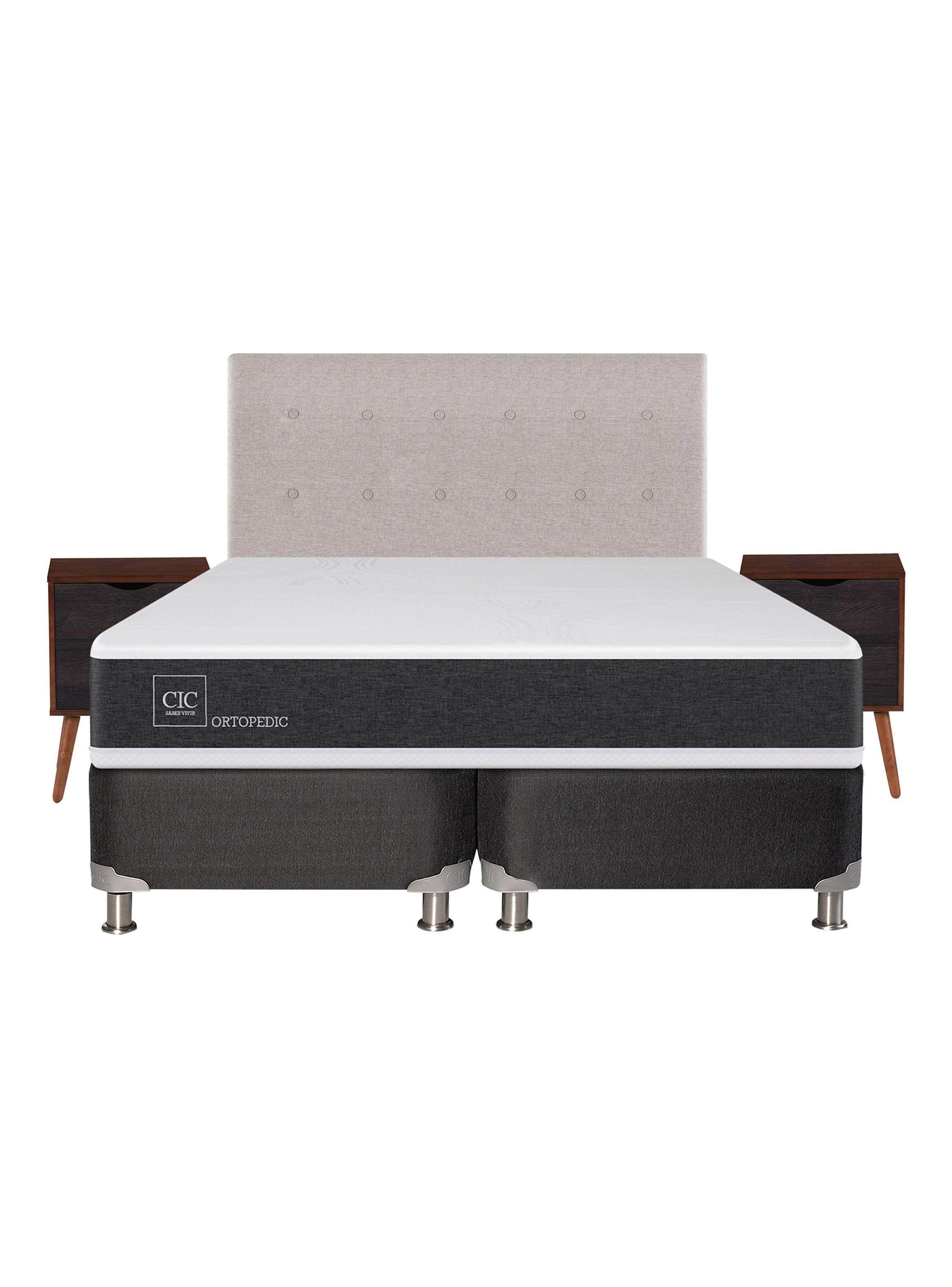 Box Spring New Ortopedic B5 Black 2 Plazas Base Dividida + Set Muebles Tigris-1