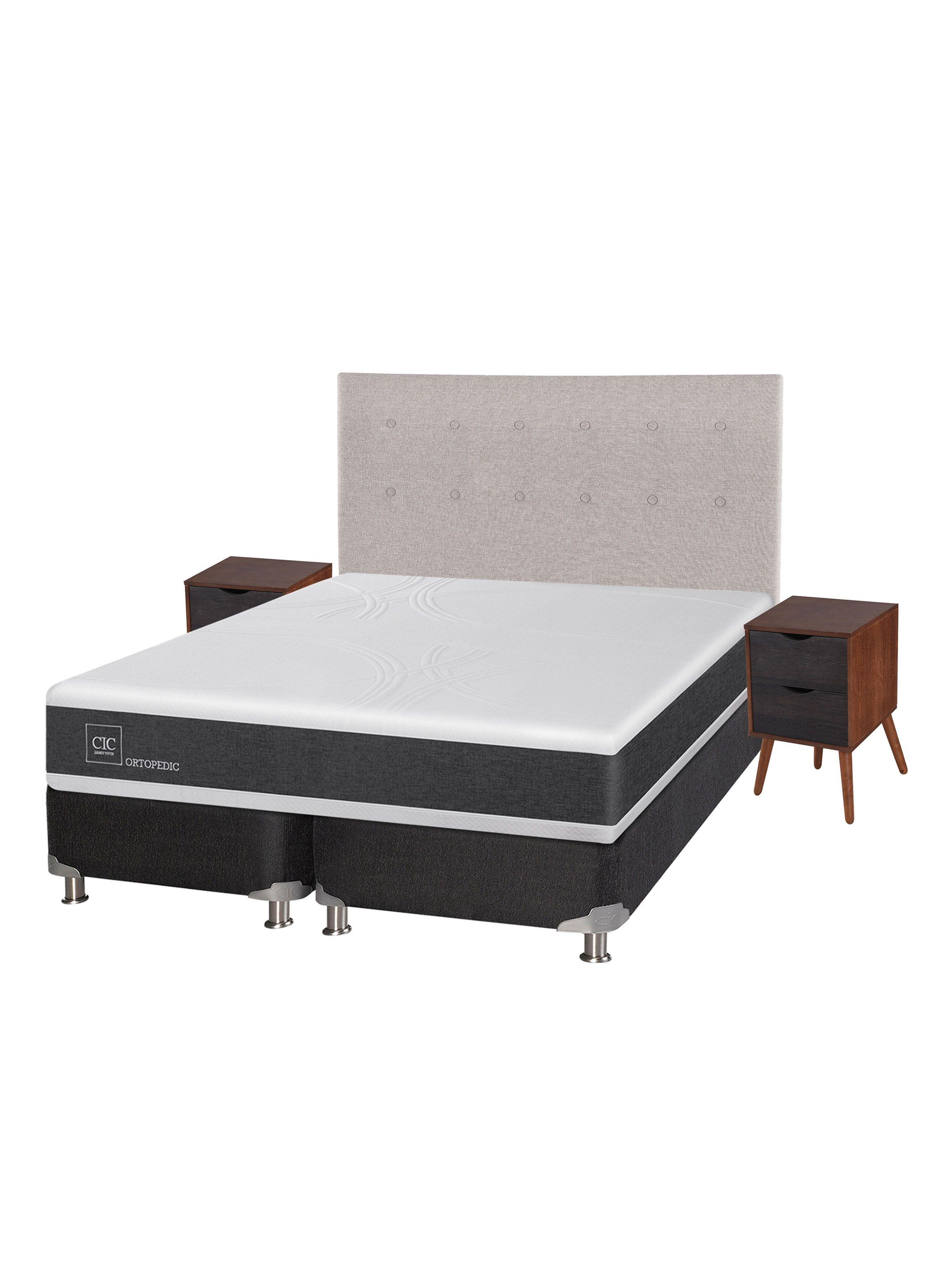 Box Spring New Ortopedic B5 Black 2 Plazas Base Dividida + Set Muebles Tigris-0
