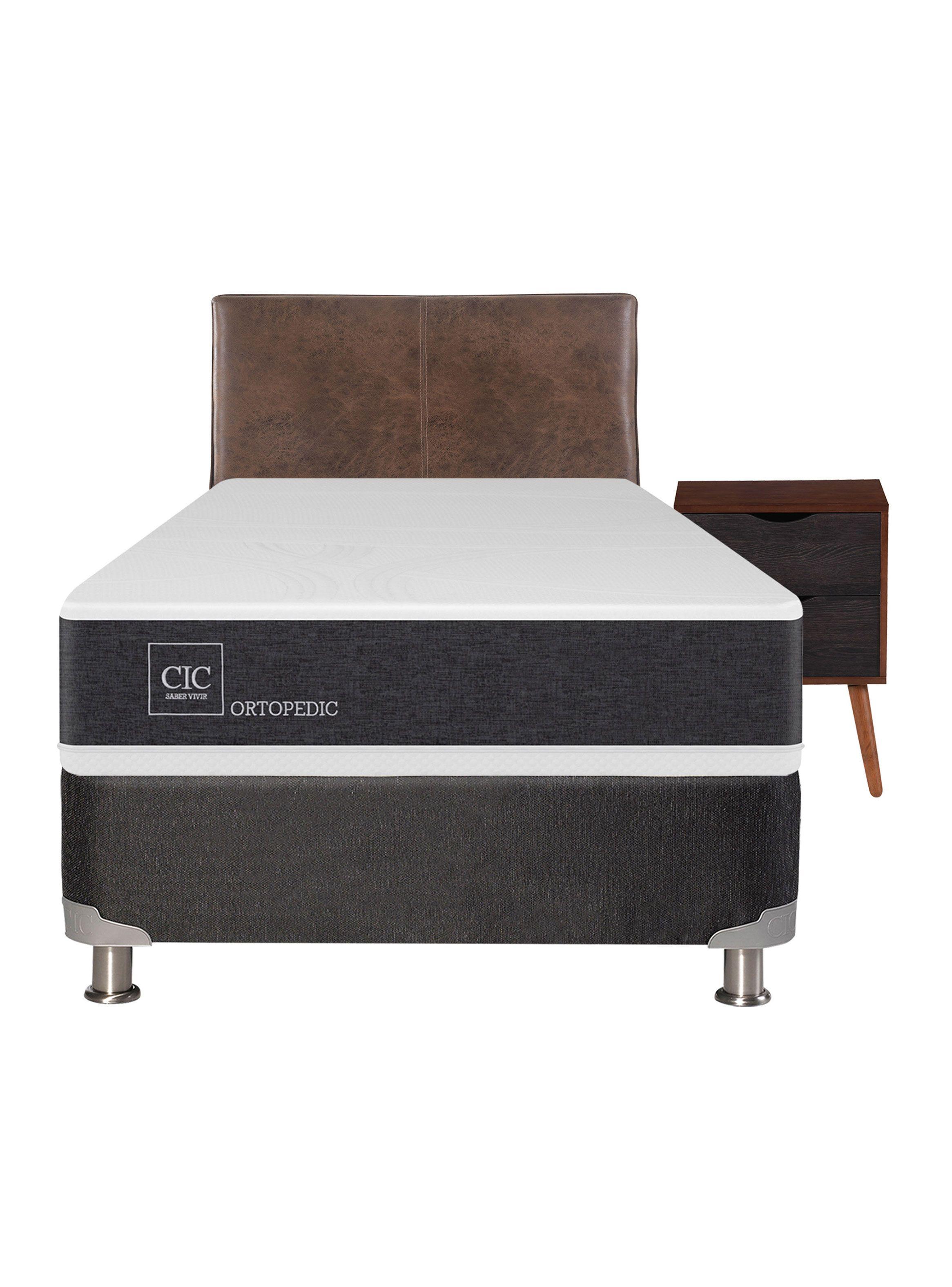 Box Spring New Ortopedic B5 BK 1.5 Plazas + Respaldo Baker + Velador-1