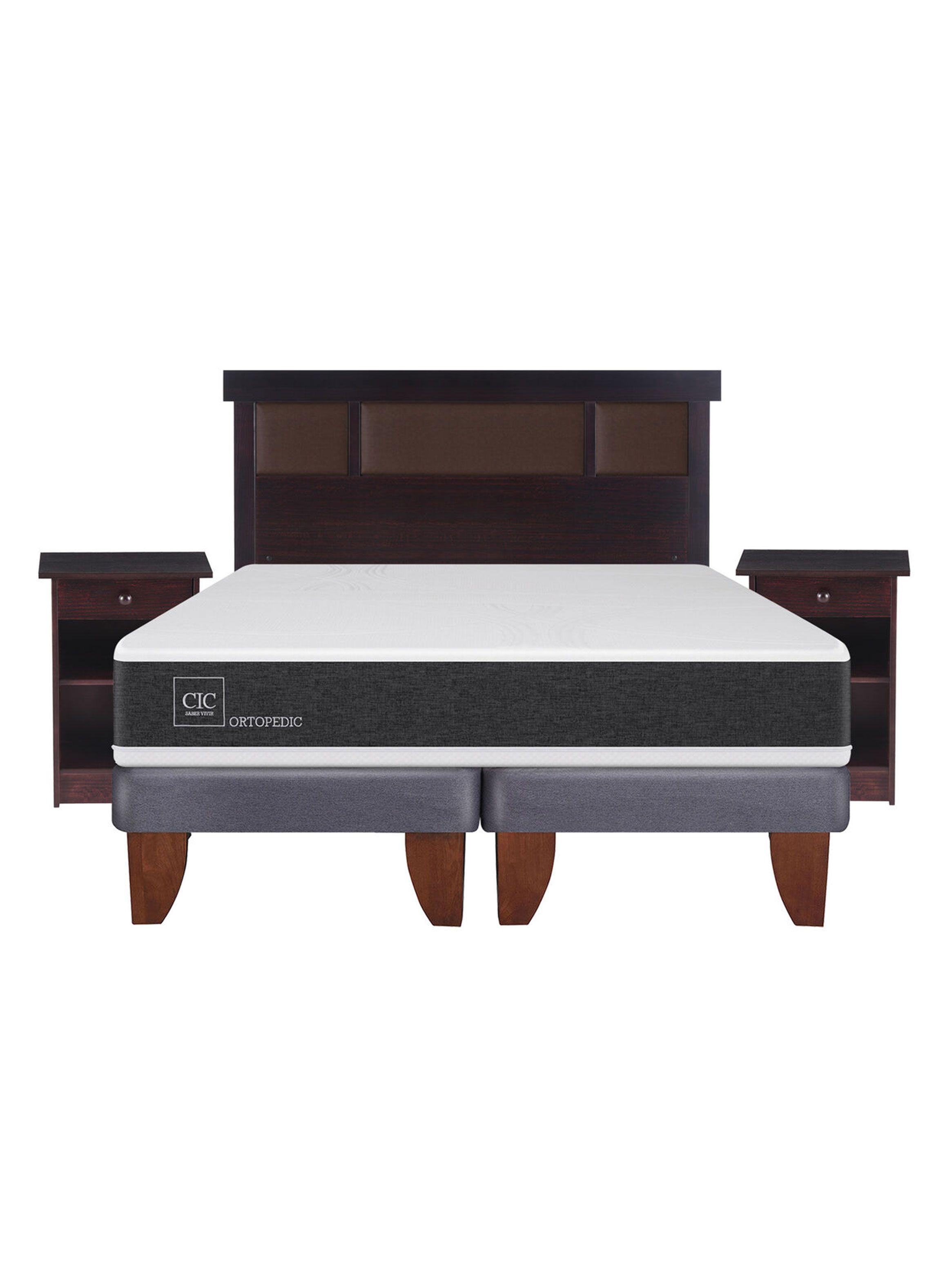 Cama Europea New Ortopedic 2 Plazas Base Dividida + Set Muebles New Dublín Chocolate-1