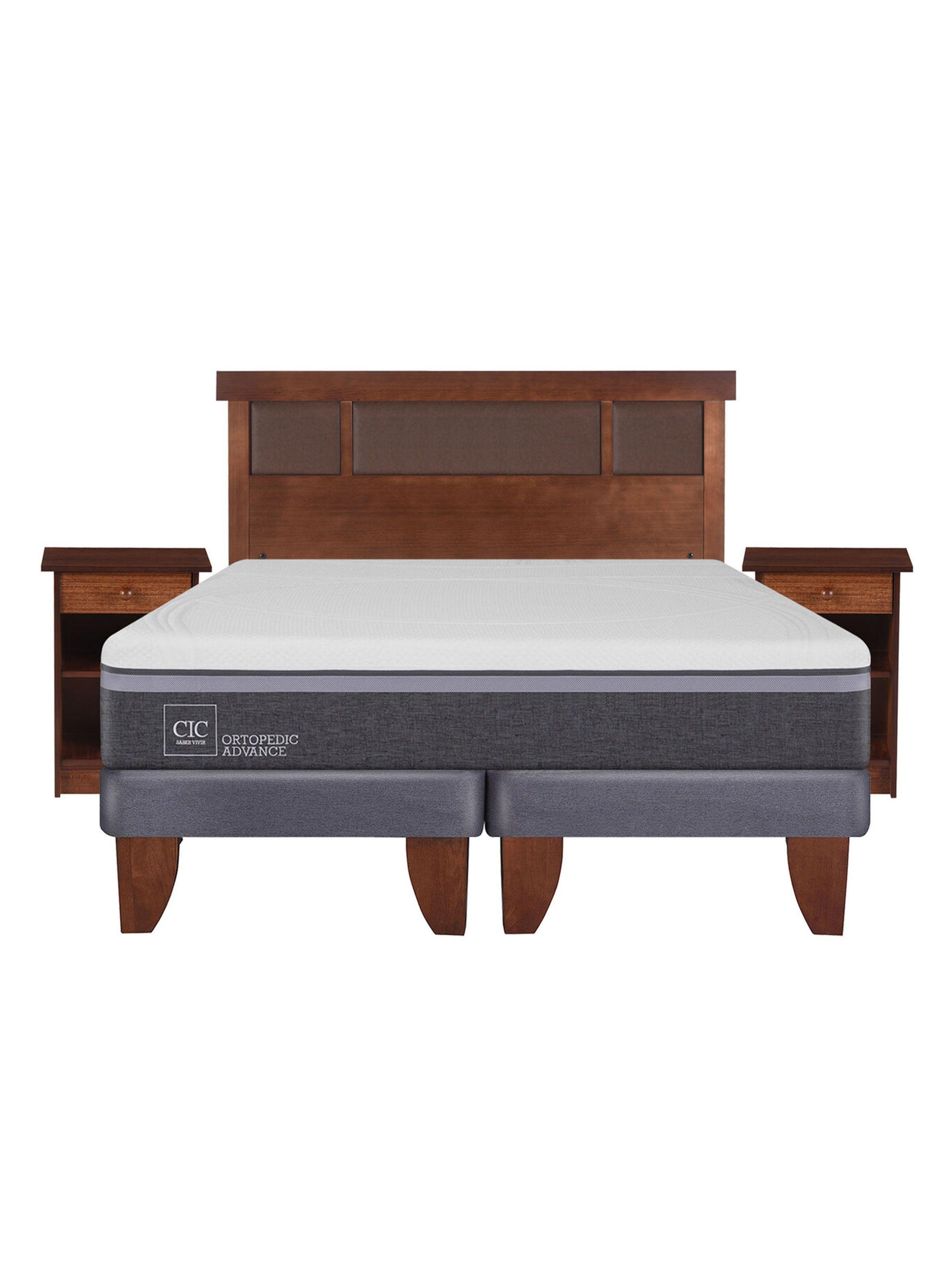 Cama Europea Ortopedic Advance 2 Plazas Base Dividida + Set Muebles New Dublín Caramelo-1