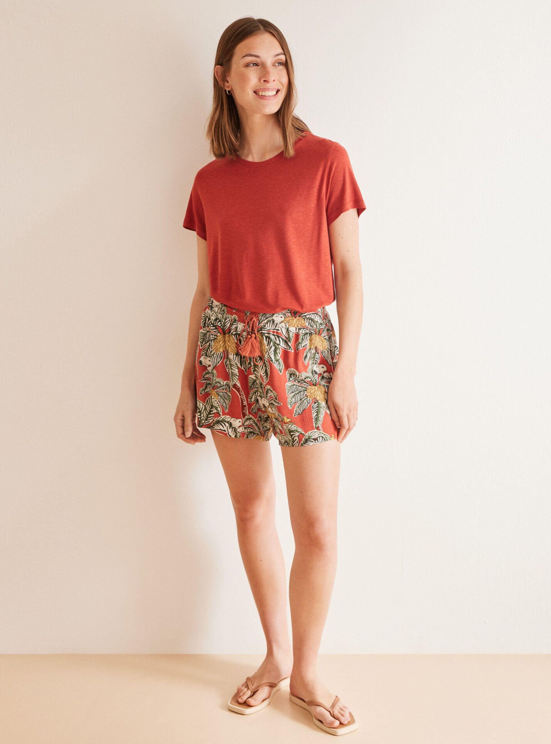 Short Viscosa Estampado Tropical Snoopy-3