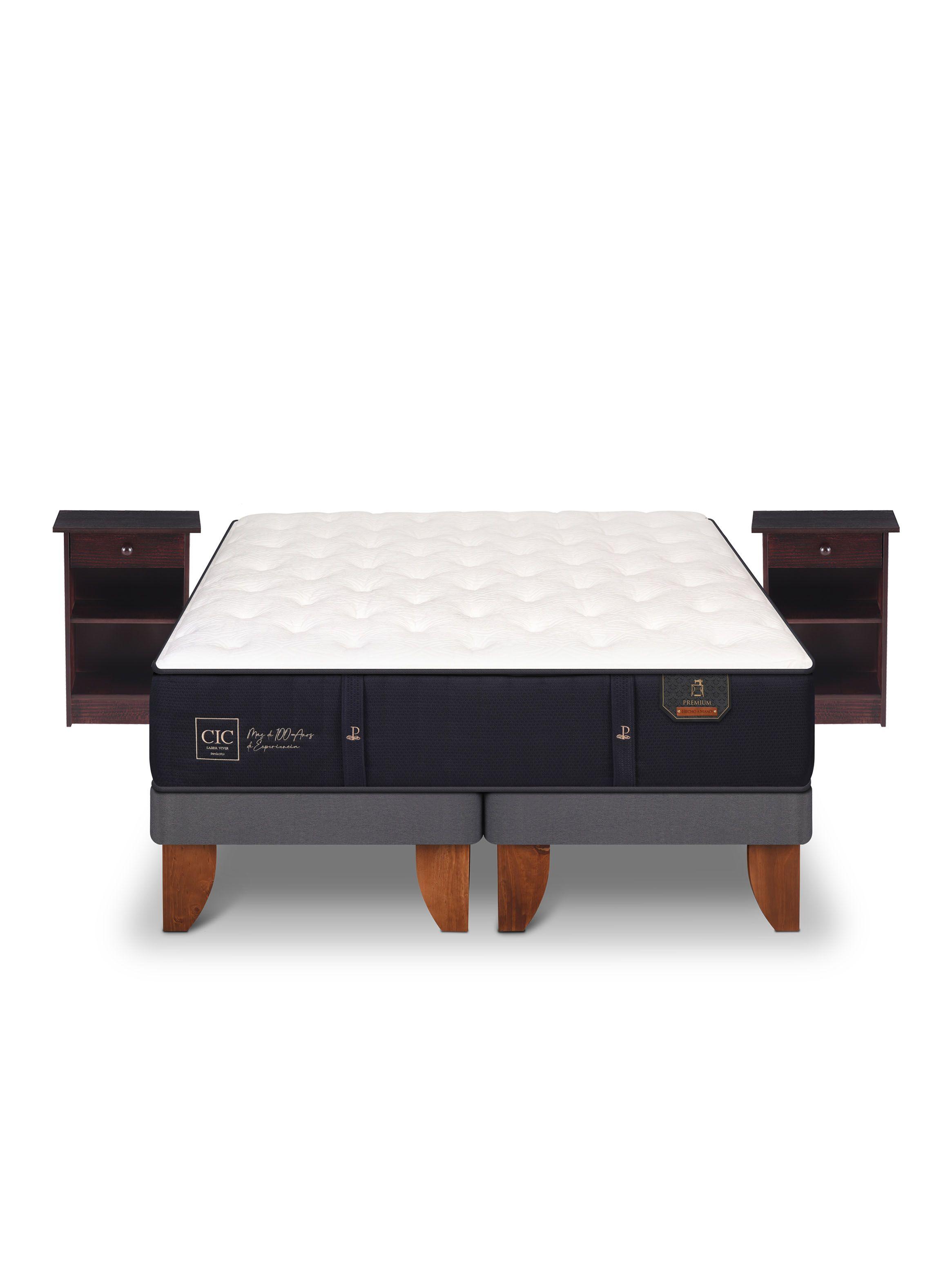 Cama Europea Premium 2 Plazas Base Dividida + Veladores New Dublin Chocolate-2