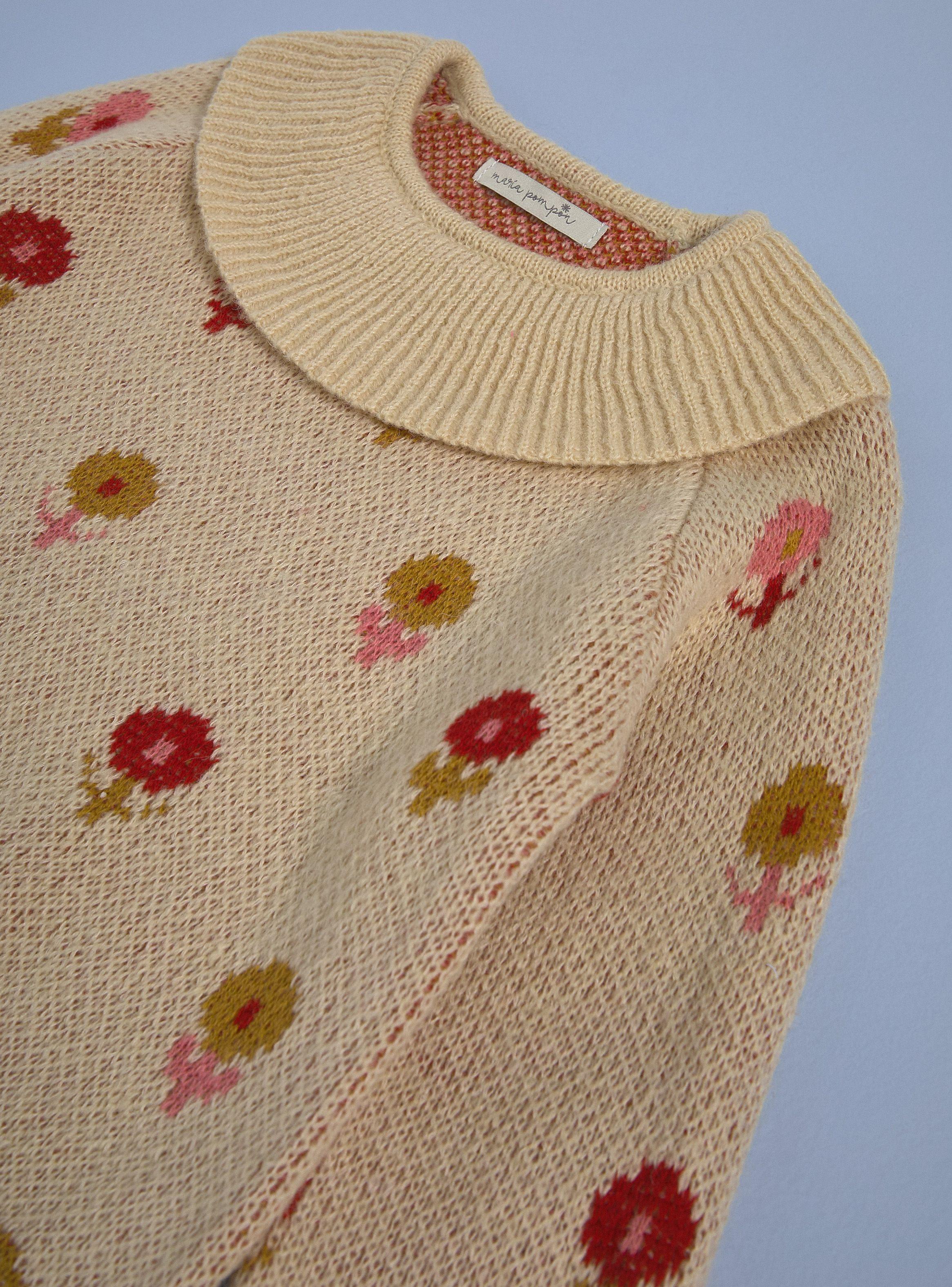 Sweater Intarsia de Flores, Cuello Payaso-2