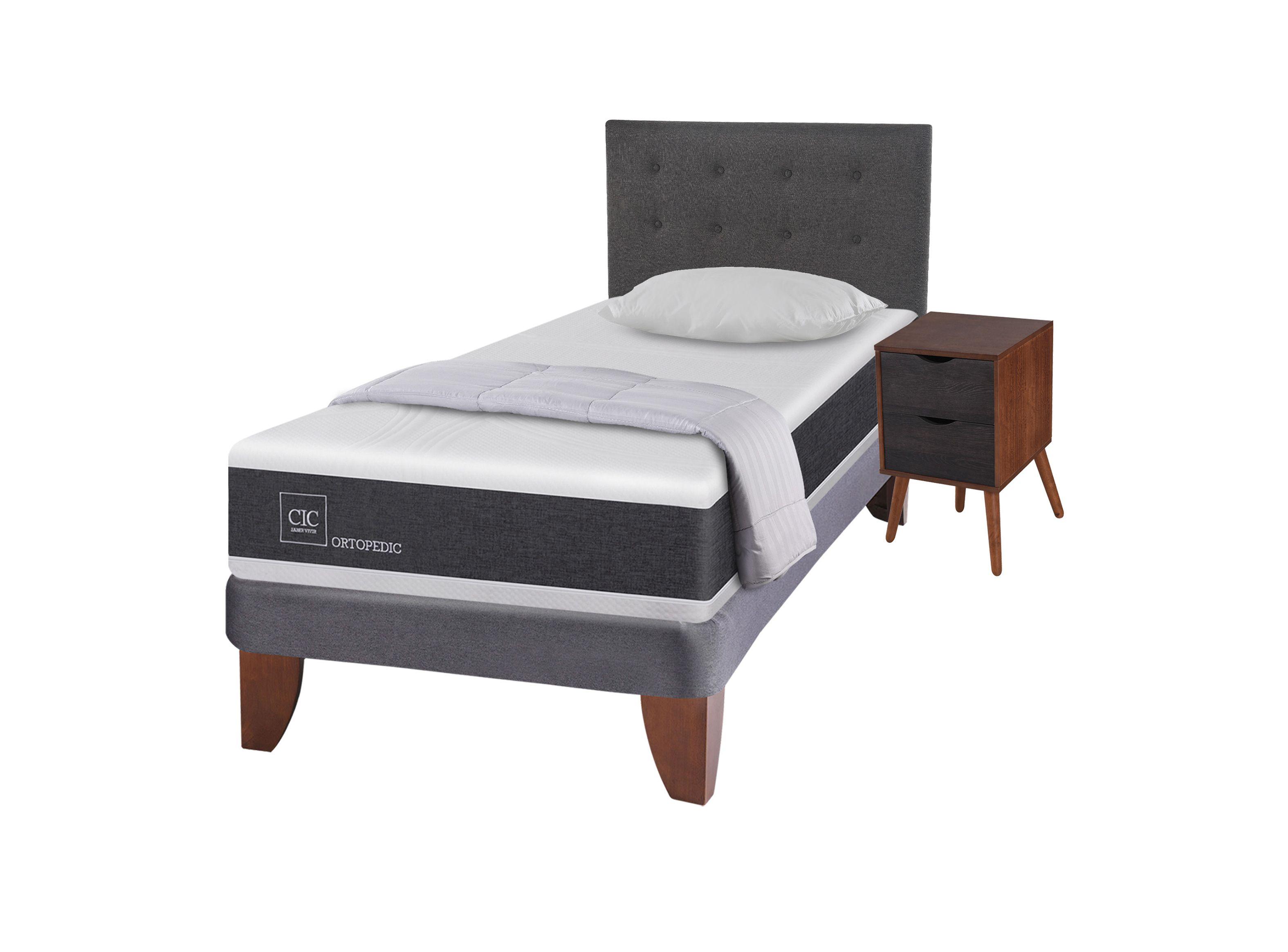 Cama Europea New Ortopedic 1.5 Plazas + Set Muebles Eufrates + Almohada + Plumón-1