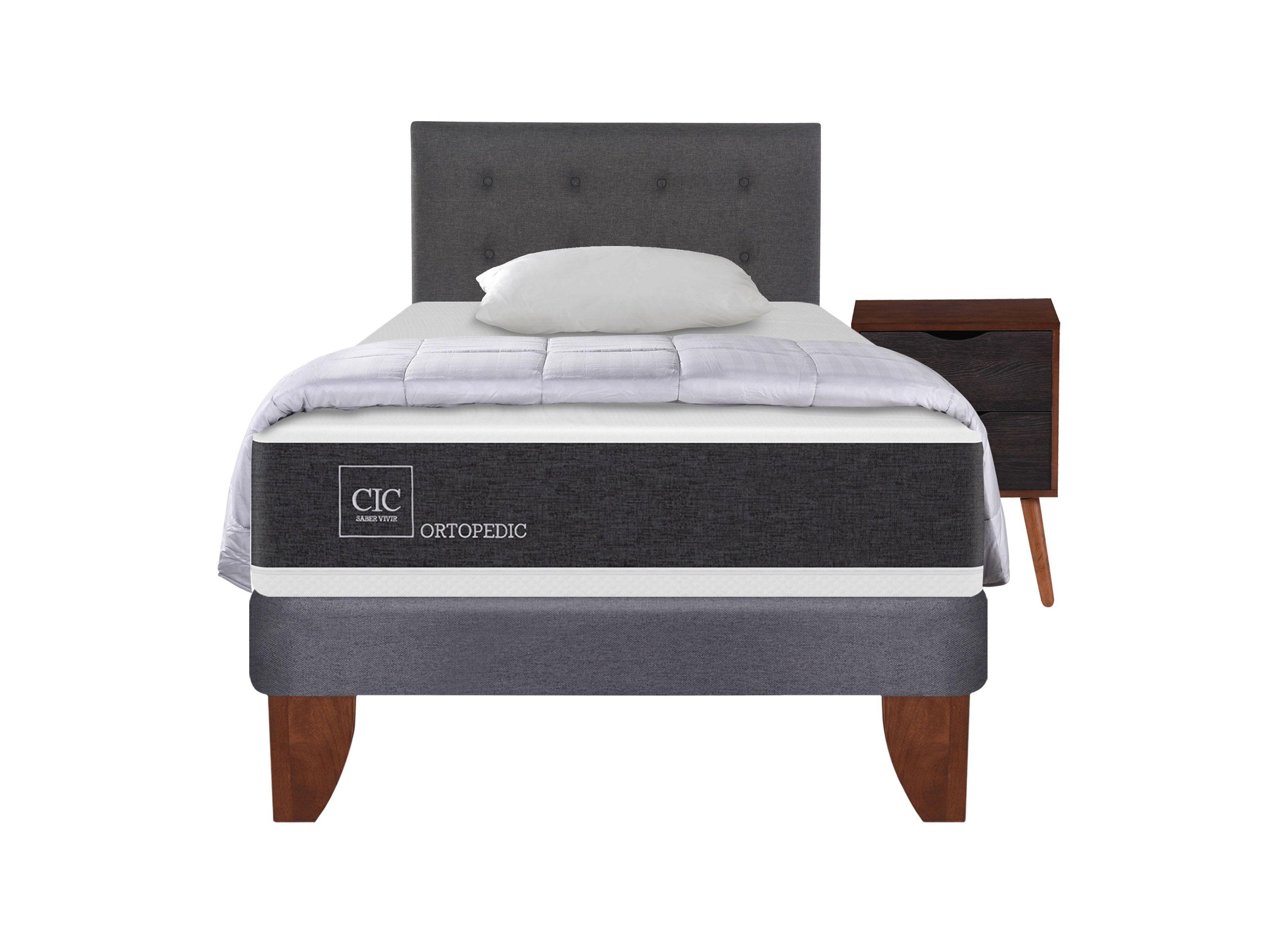 Cama Europea New Ortopedic 1.5 Plazas + Set Muebles Eufrates + Almohada + Plumón-0